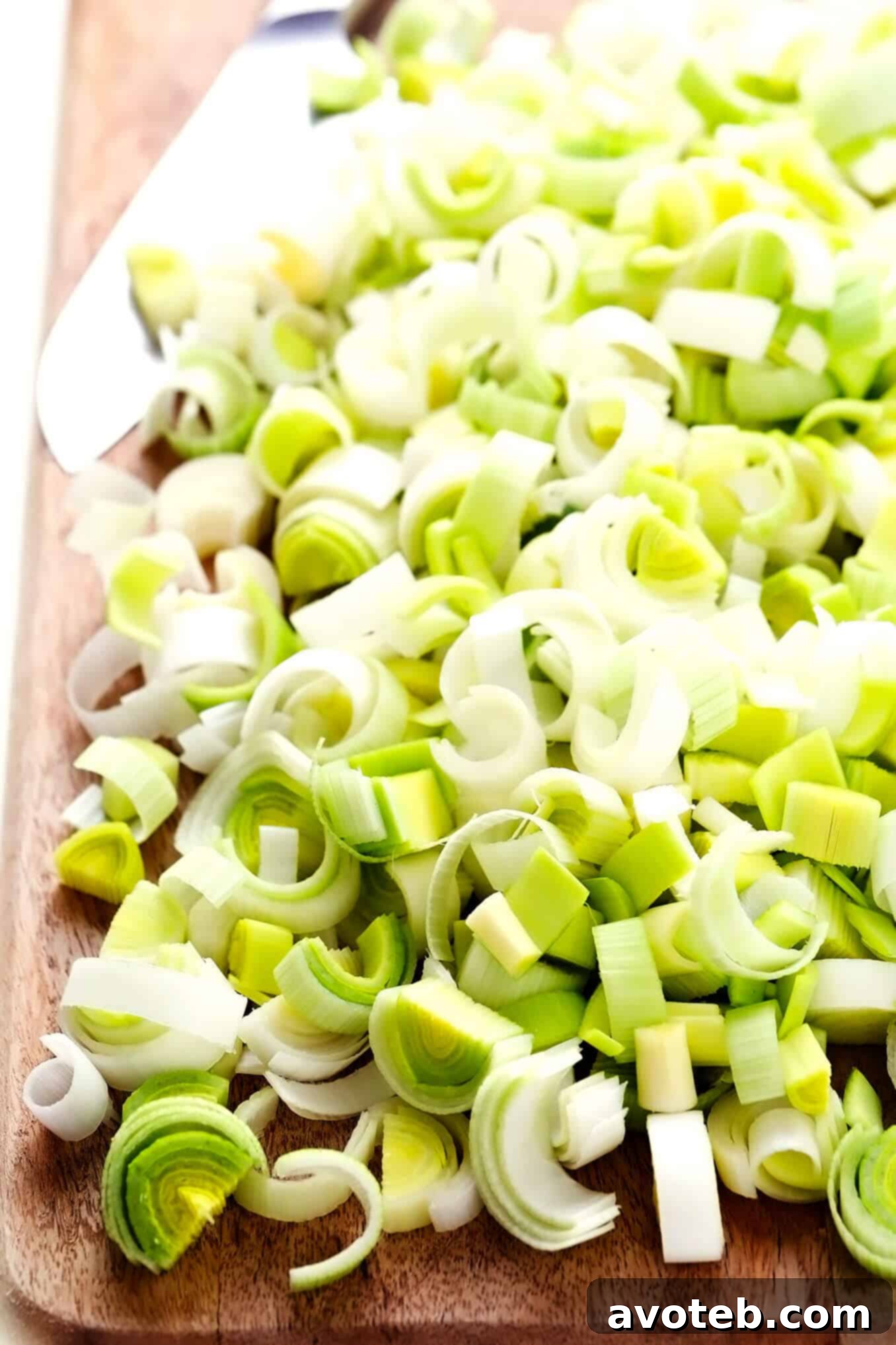 Chopped Leeks On Cutting Board