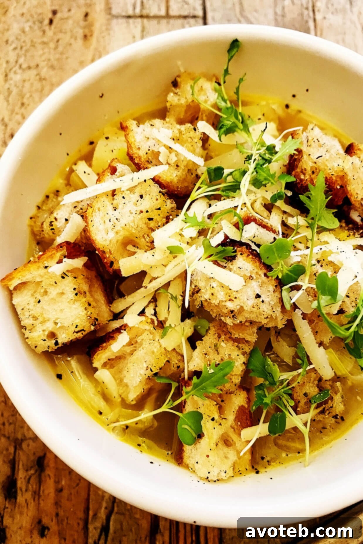 Rustic Potato Leek Soup with Croutons