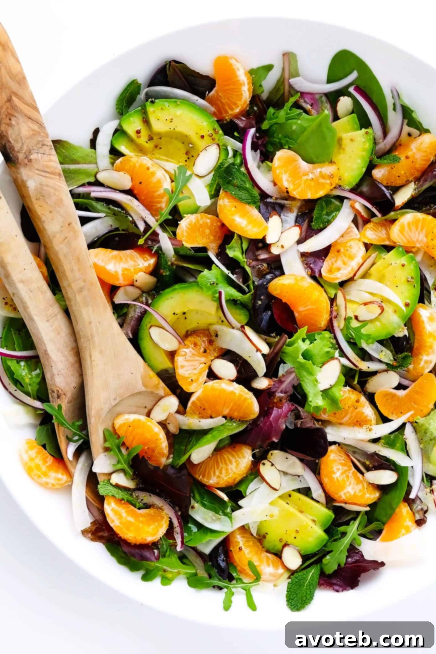 Orange, Fennel and Avocado Salad in a large serving bowl