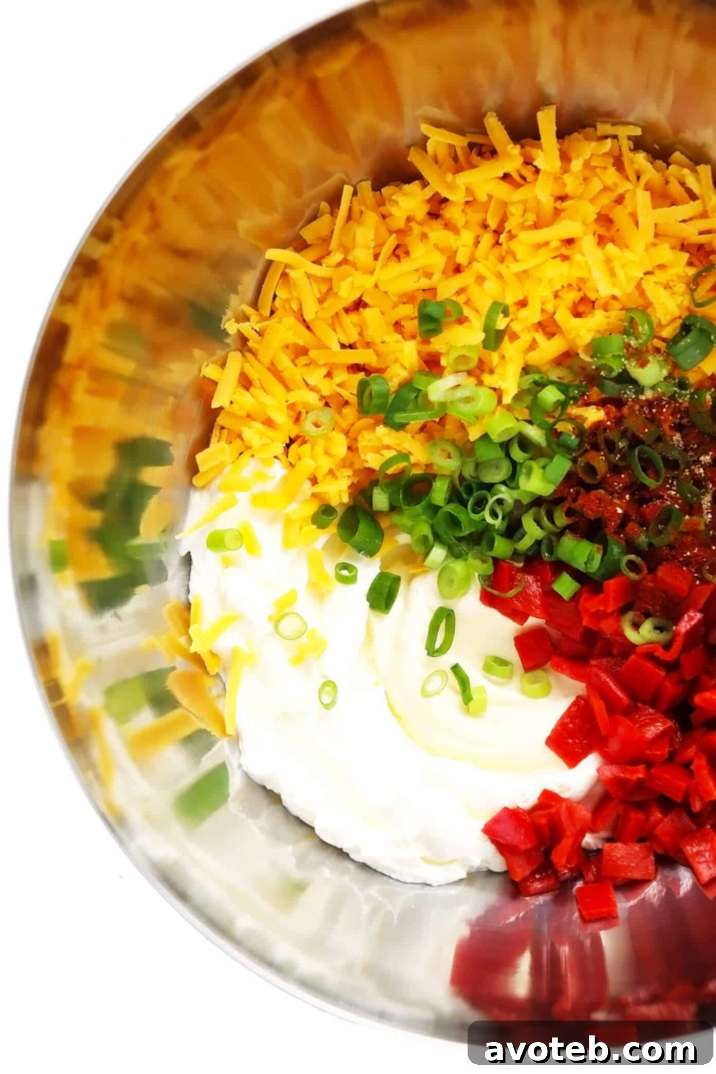 Pimento Cheese Ingredients in Mixing Bowl
