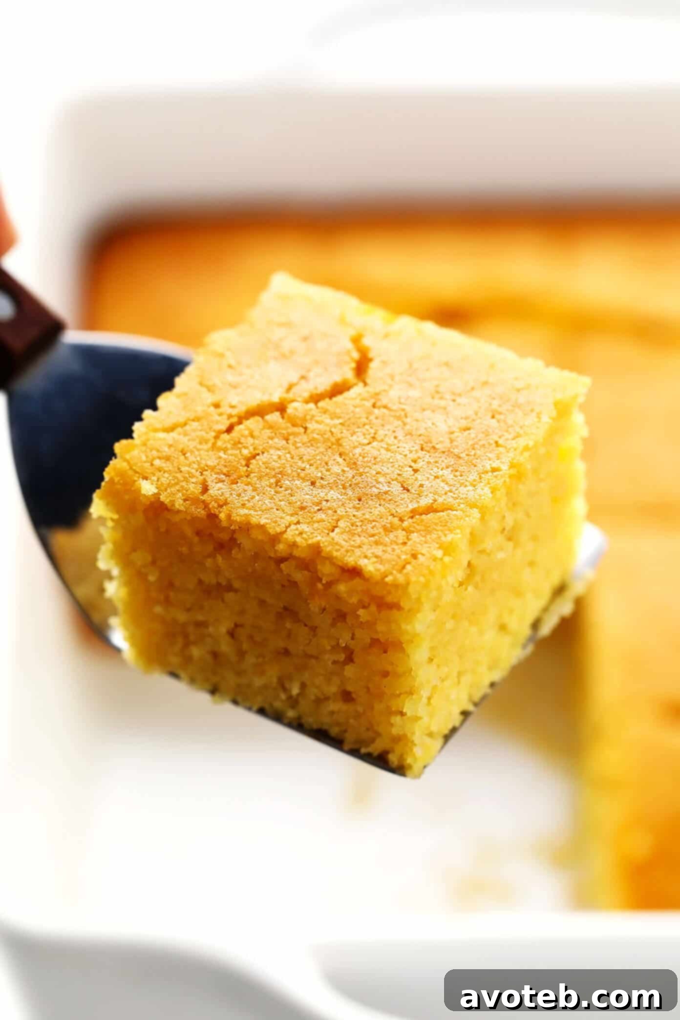 Fluffy Homemade Cornbread Square in a Baking Pan
