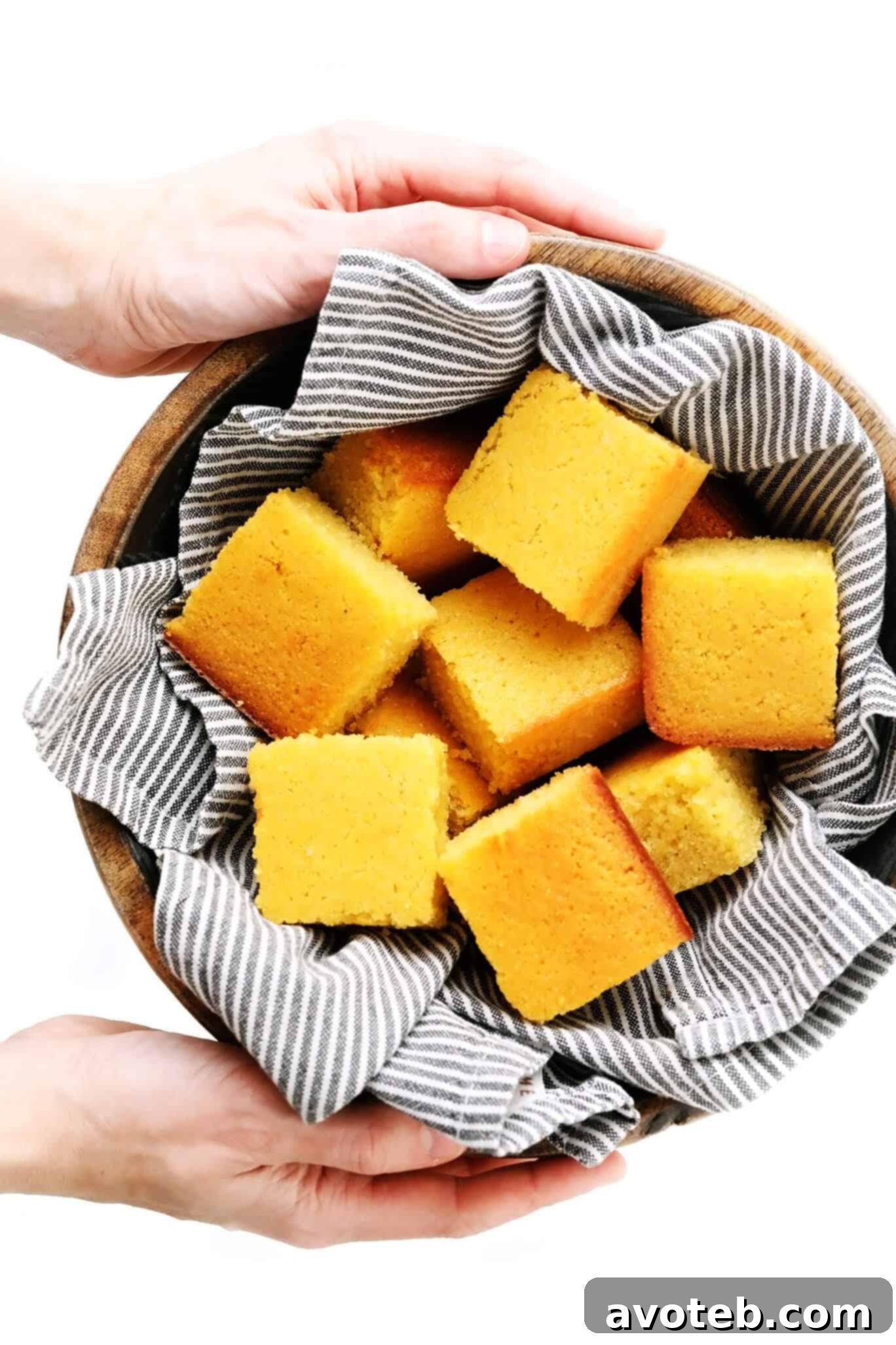 Bowl of Golden Homemade Cornbread Squares Ready to Serve