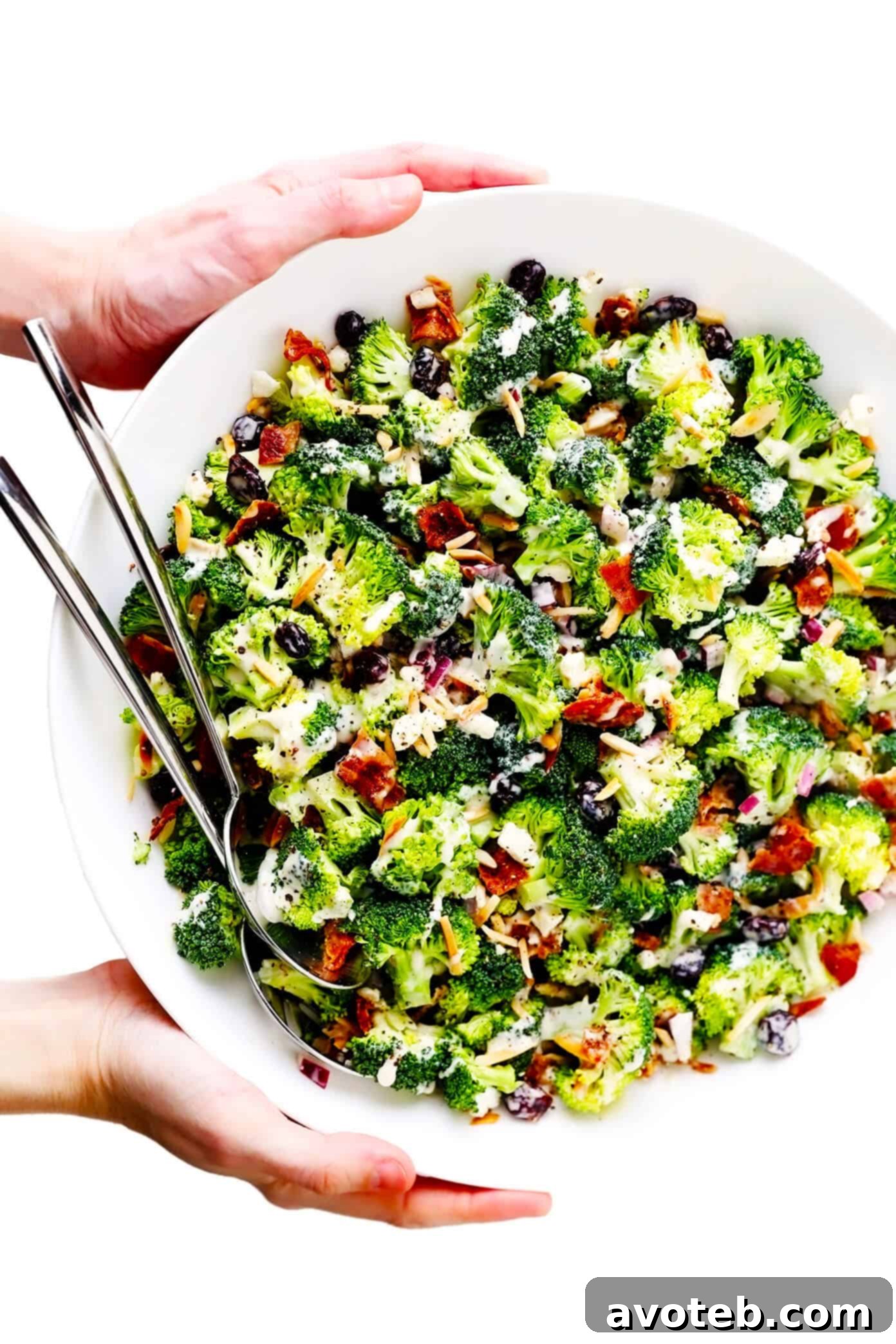 Bowl of Creamy Broccoli Salad with Bacon and Feta Cheese