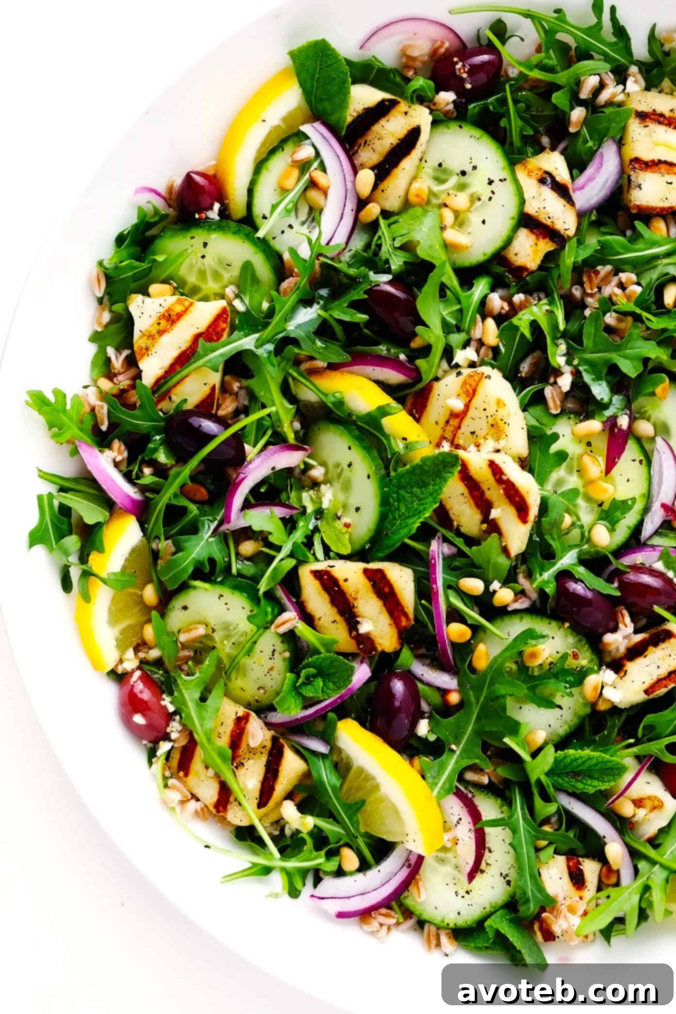 Grilled Halloumi Salad in Bowl, ready to serve