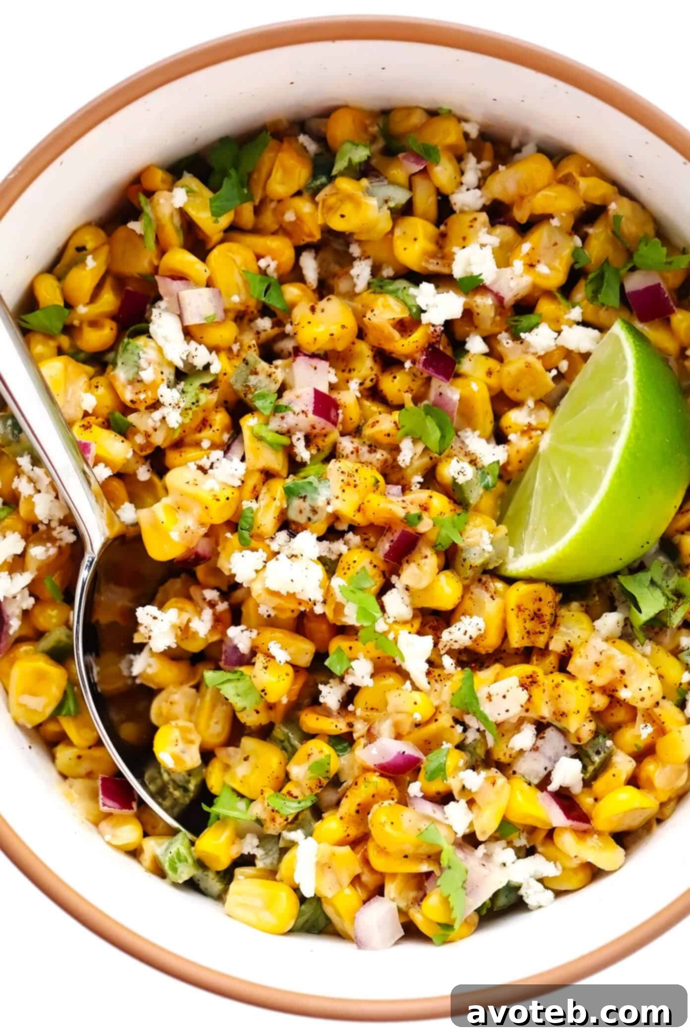 Esquites (Mexican Creamy Corn Salsa Dip) in Bowl
