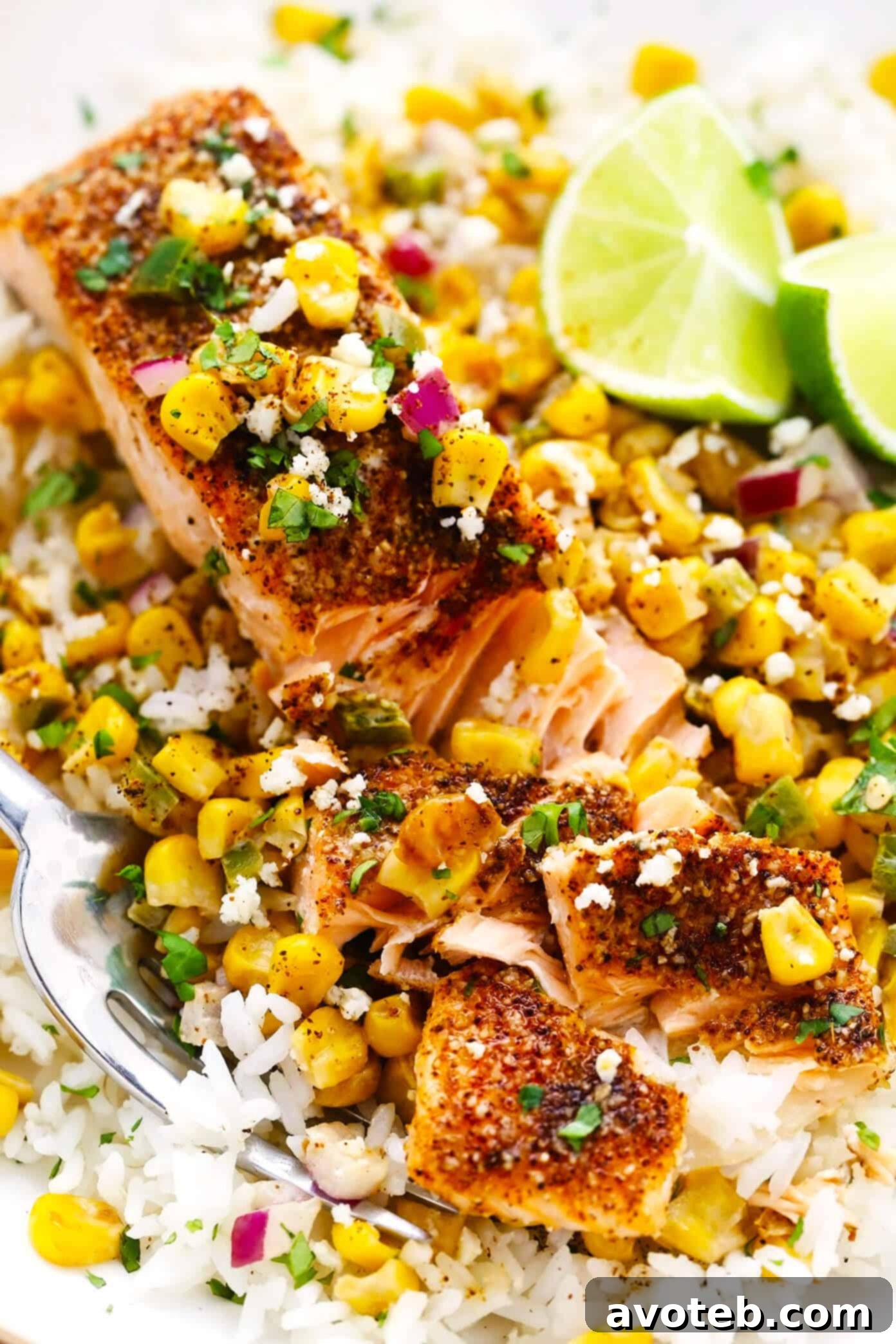 Chili Lime Salmon with Esquites Closeup