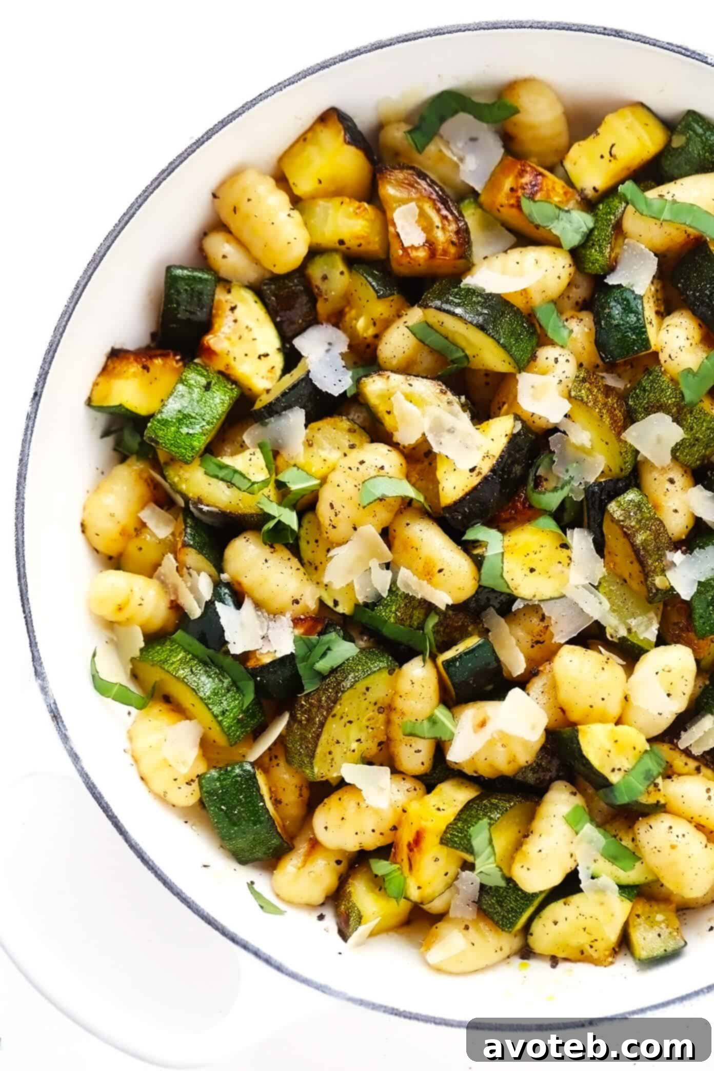 Freshly cooked Lemon Basil Gnocchi with Zucchini in a bowl