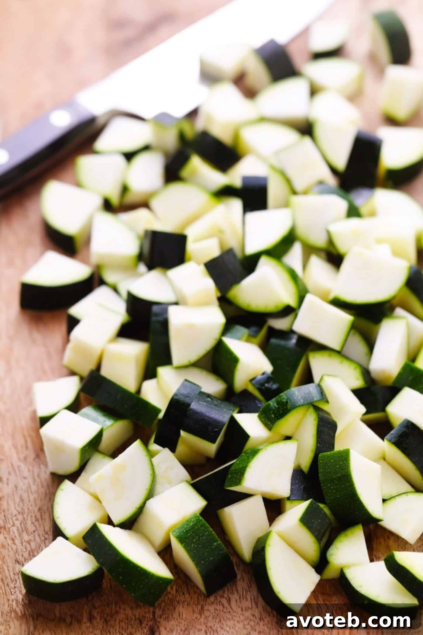 Diced Zucchini ready for cooking