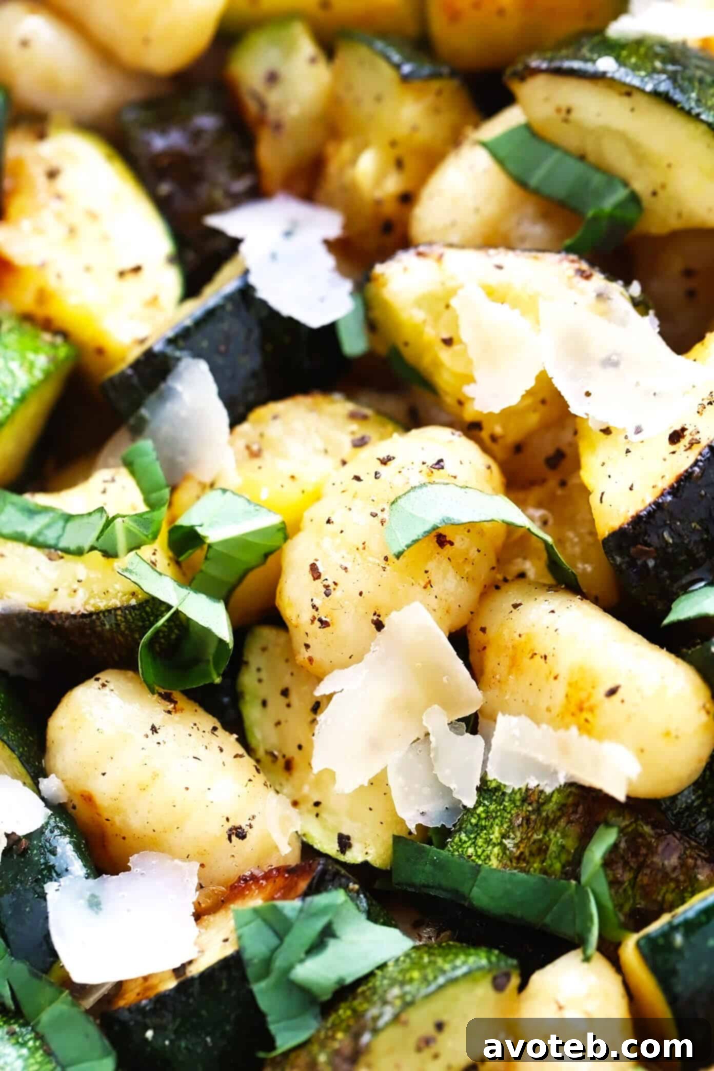 Closeup of Lemon Basil Gnocchi with Zucchini