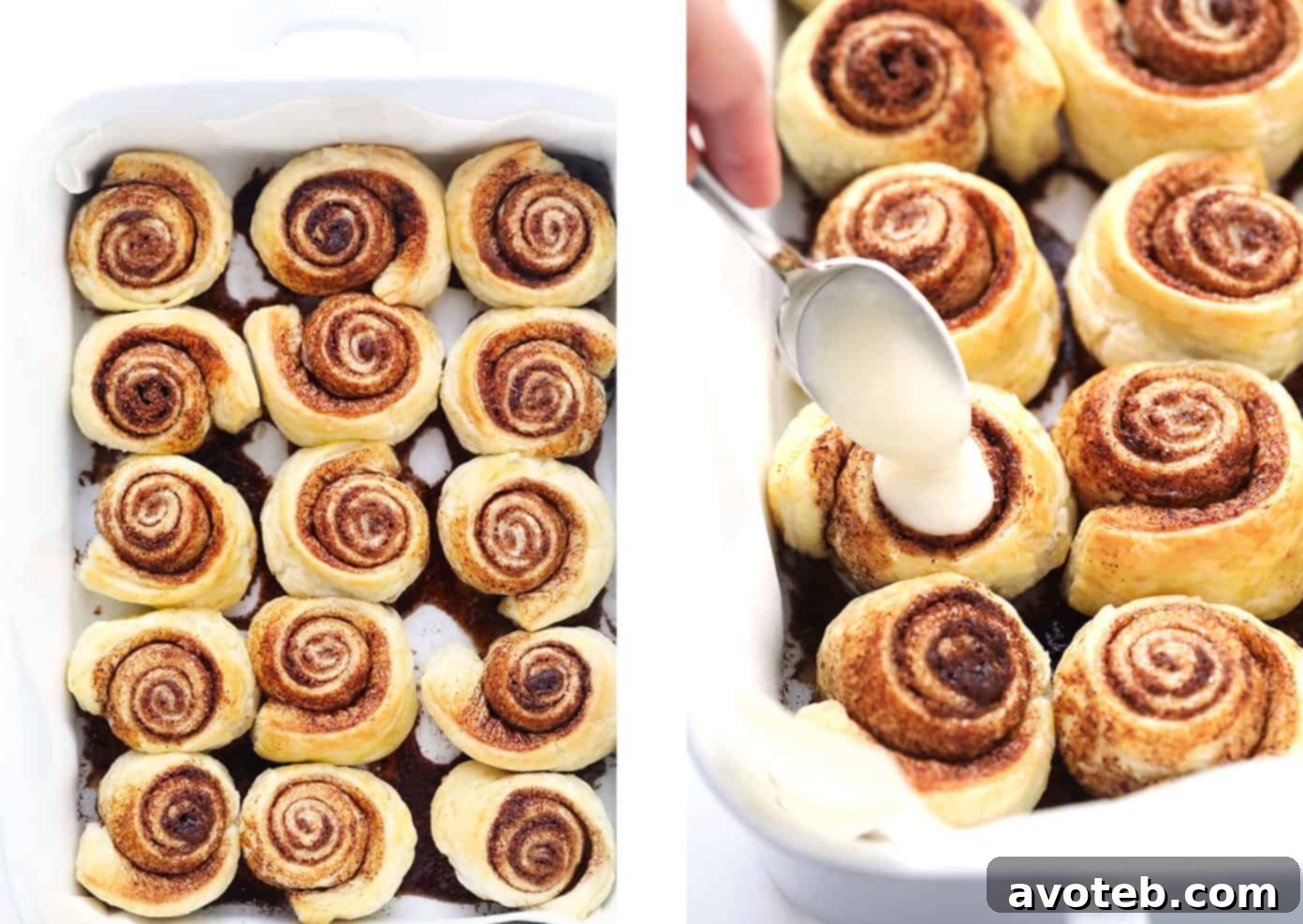 Generously Icing Warm Puff Pastry Cinnamon Buns