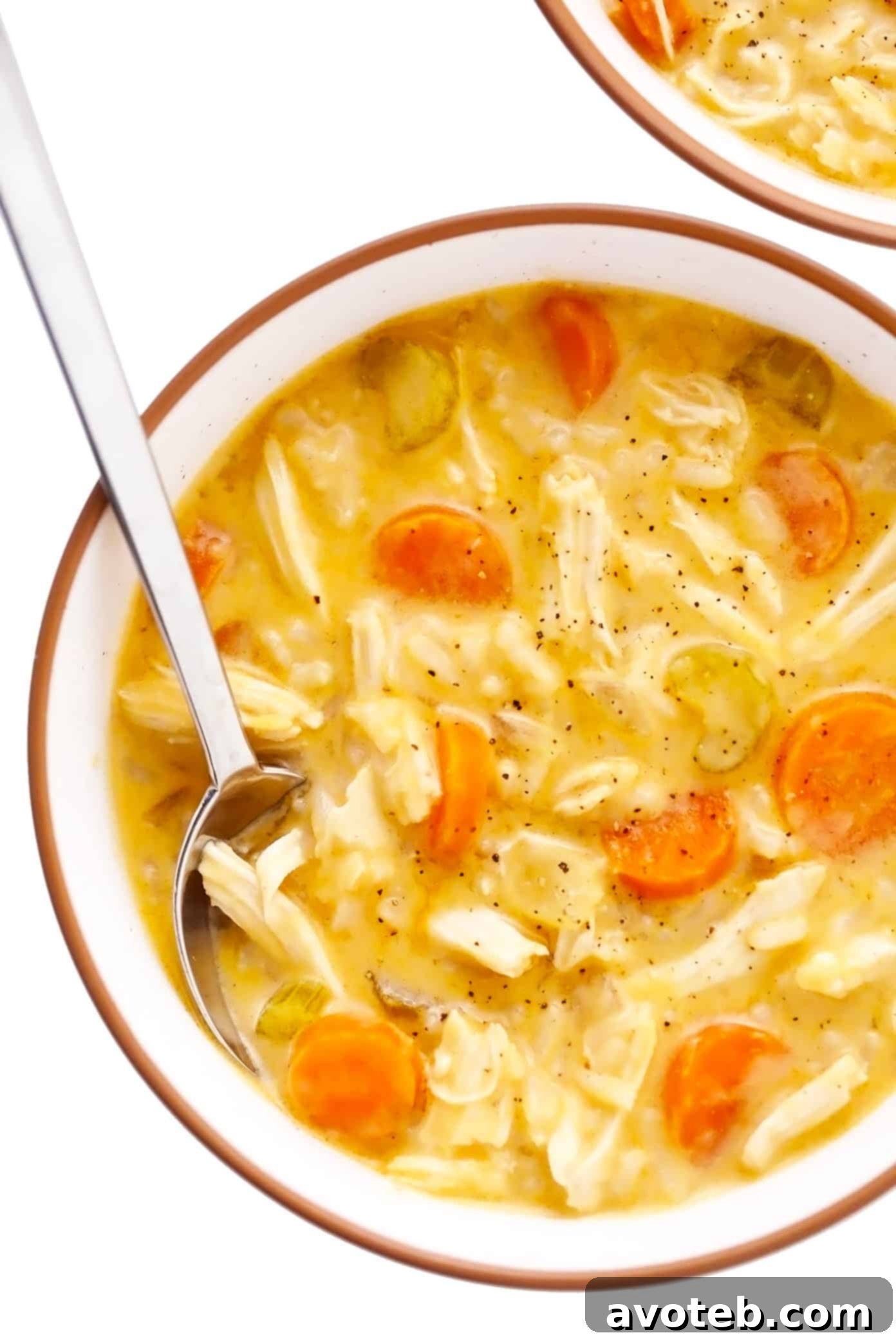 Bowl of buffalo chicken and rice soup