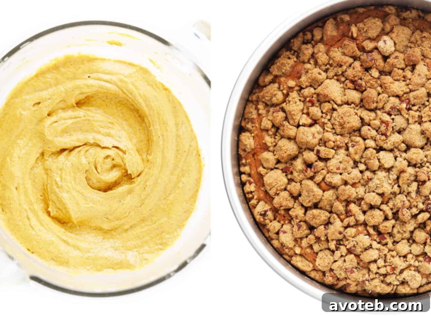 Pumpkin coffee cake batter and cake pan
