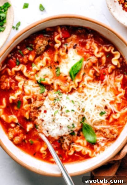 Lasagna Soup with three cheeses and fresh basil