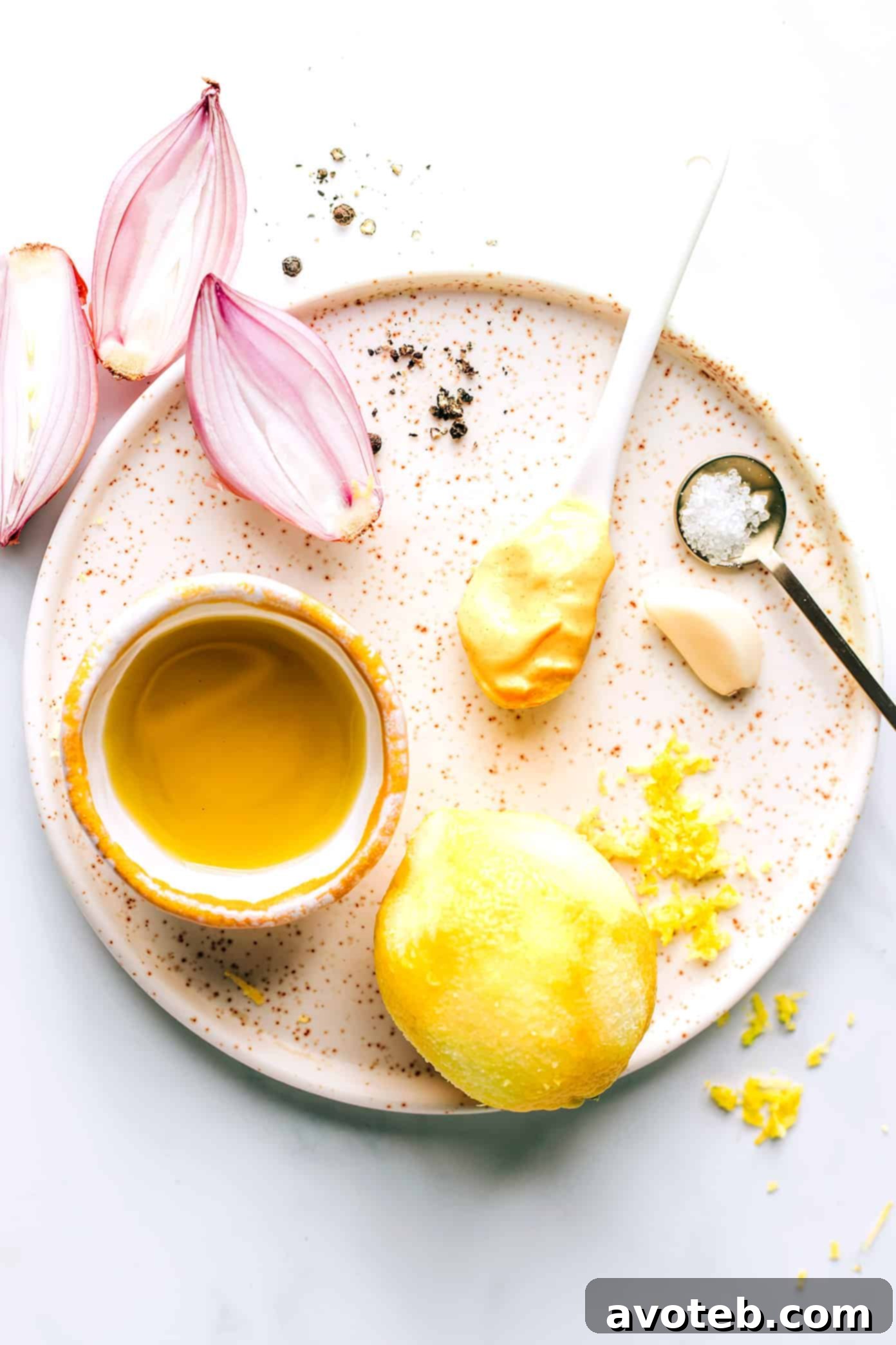 Ingredients for Shallot Vinaigrette (French Vinaigrette) on a Plate