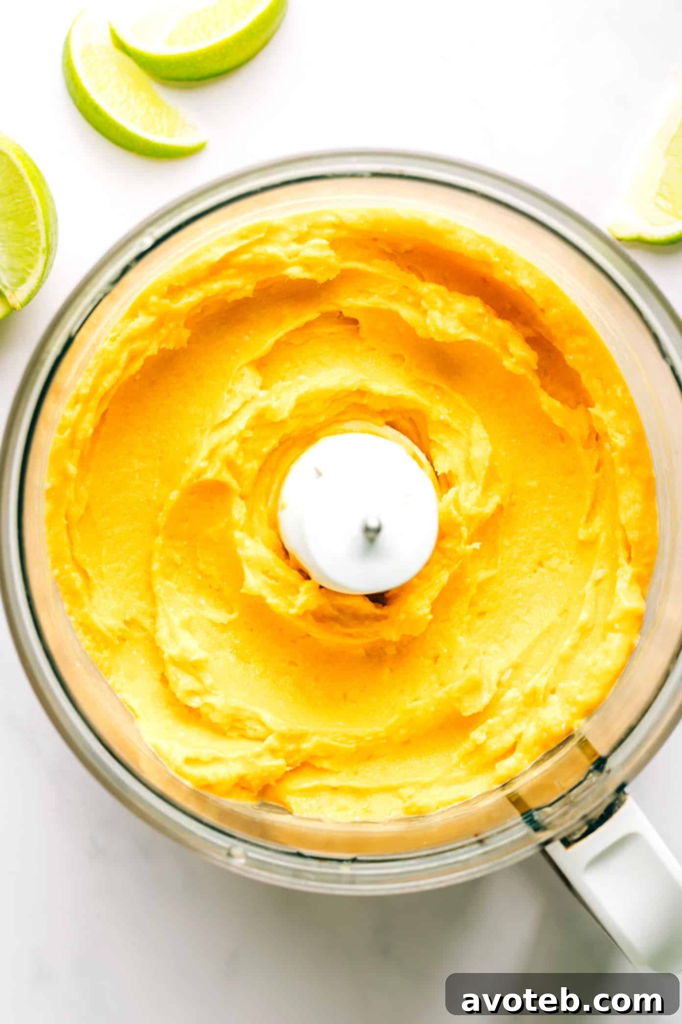 Mango Lime Sorbet in Food Processor during blending