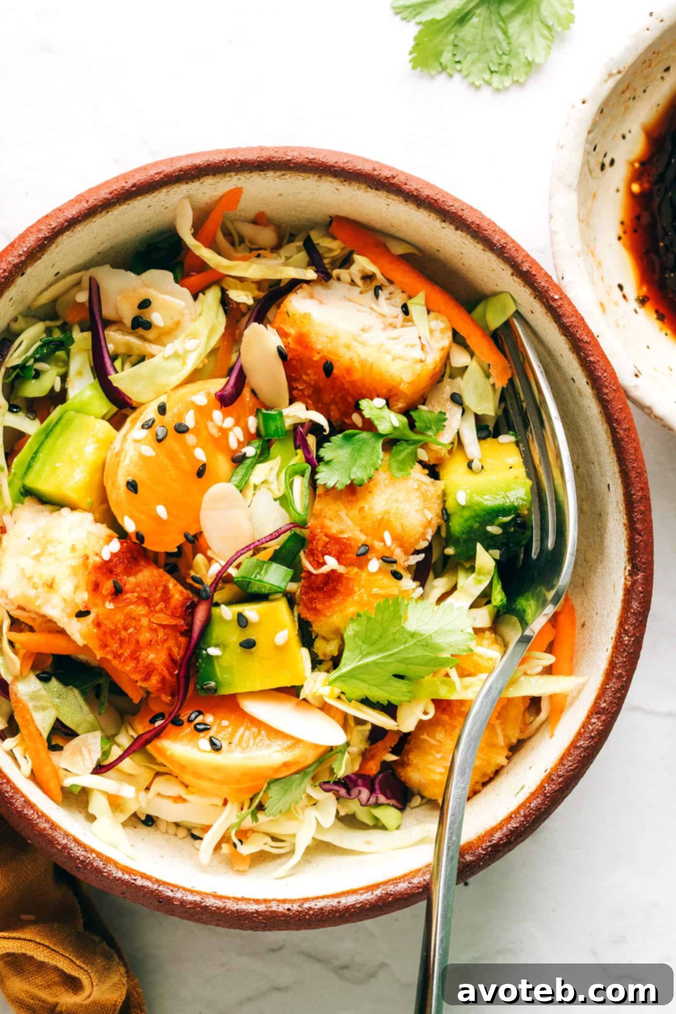 Close-up of Crispy Coconut Chicken Salad