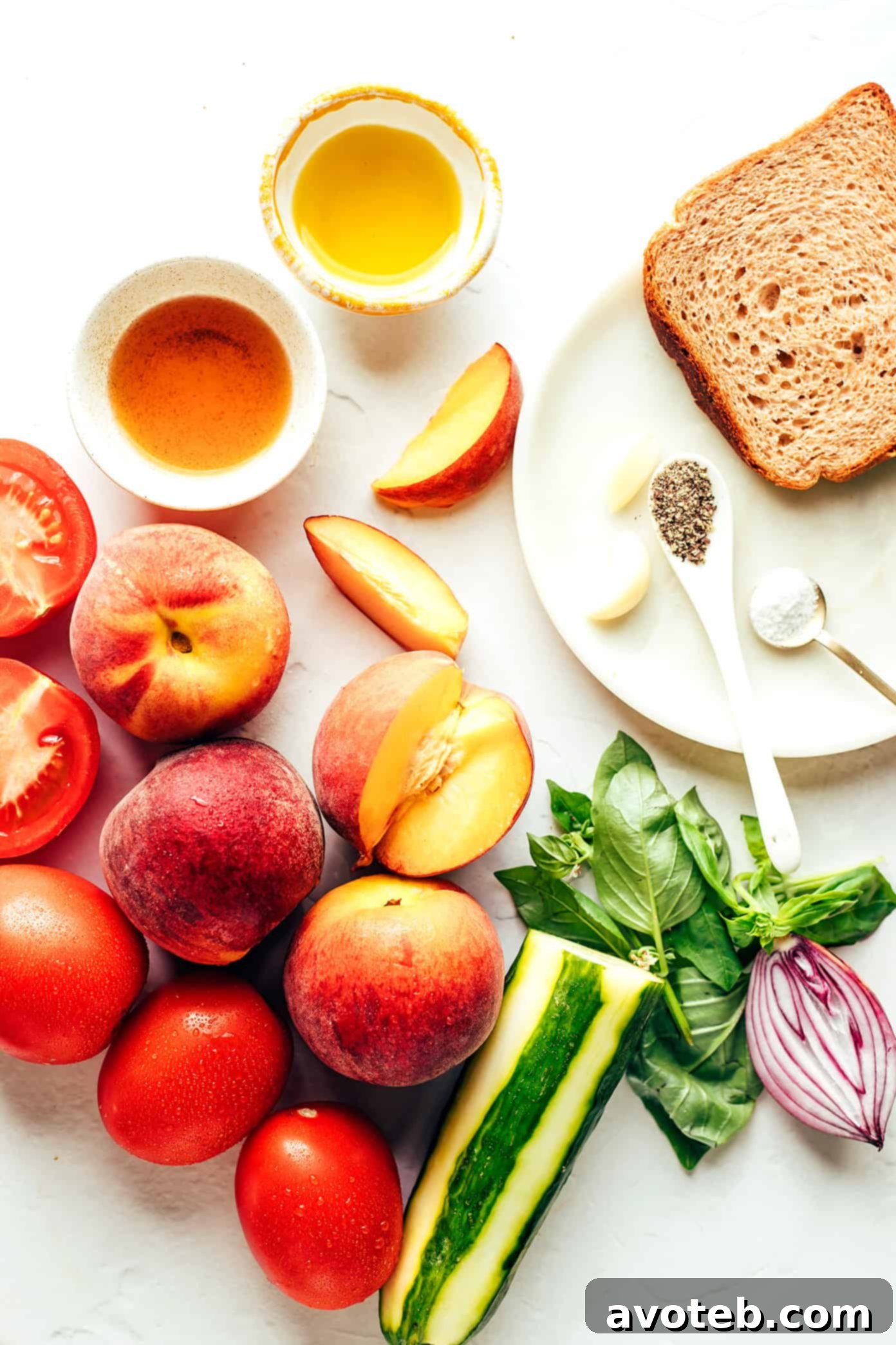 Fresh Ingredients for Homemade Peach Gazpacho