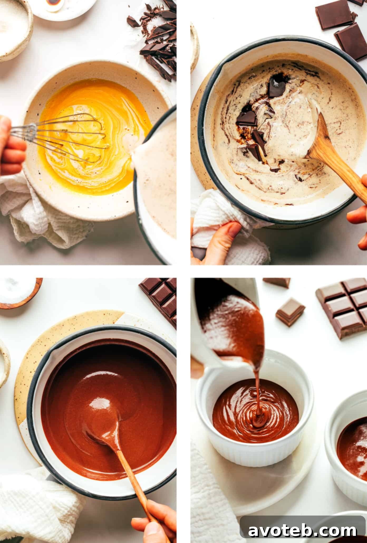 Step by step photos showing how to make pots de creme
