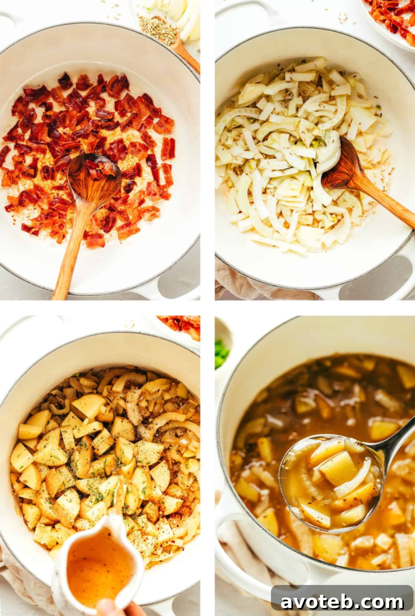 Savory Bacon, Fennel & Potato Soup 4 Step-by-step photos showing how to make Potato Bacon Fennel Soup