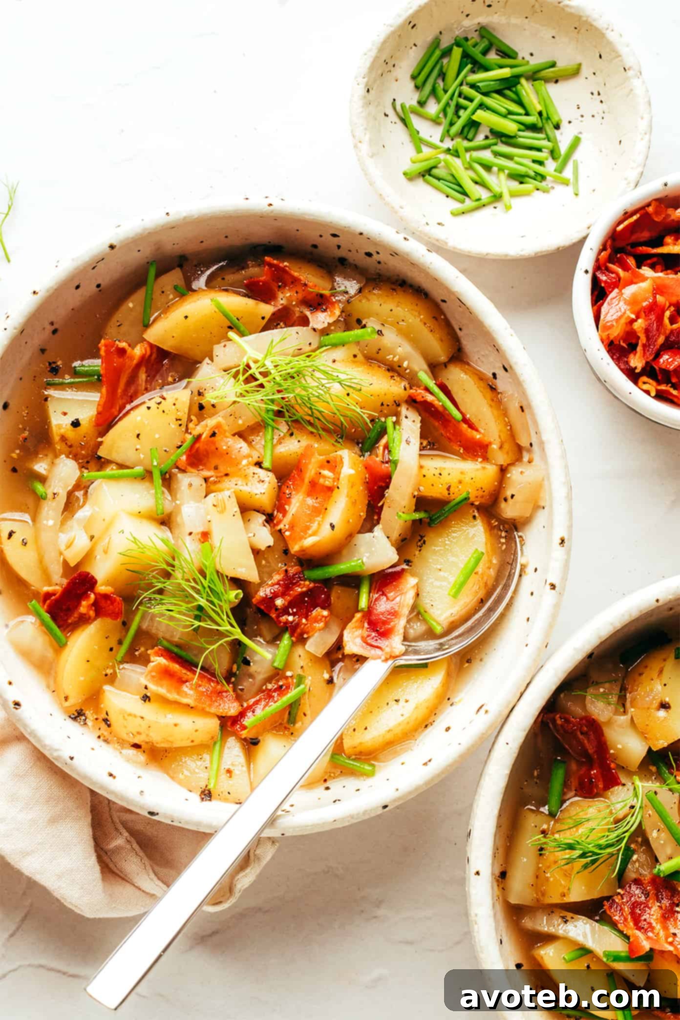 Savory Bacon, Fennel & Potato Soup 6 Potato Bacon Fennel Soup in Serving Bowls