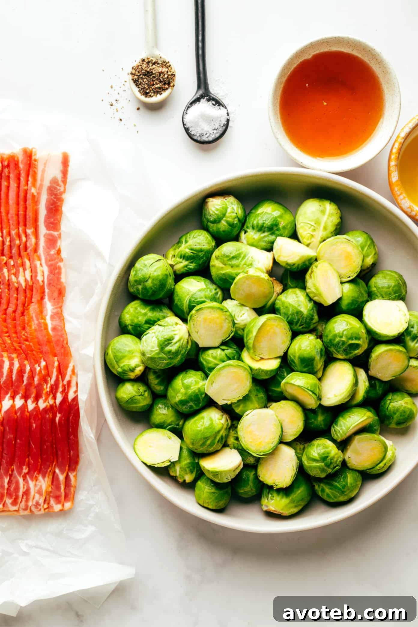 These bacon Brussels sprouts are easy to make and tossed with an irresistible drizzle of hot honey. The perfect side dish for Thanksgiving, dinner parties, or anytime you're just craving some extra-delicious vegetables. Bacon Brussels Sprouts Ingredients