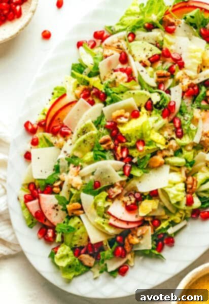 Favorite Holiday Green Salad with Pomegranate, Apple, Walnut, Avocado and Parmesan