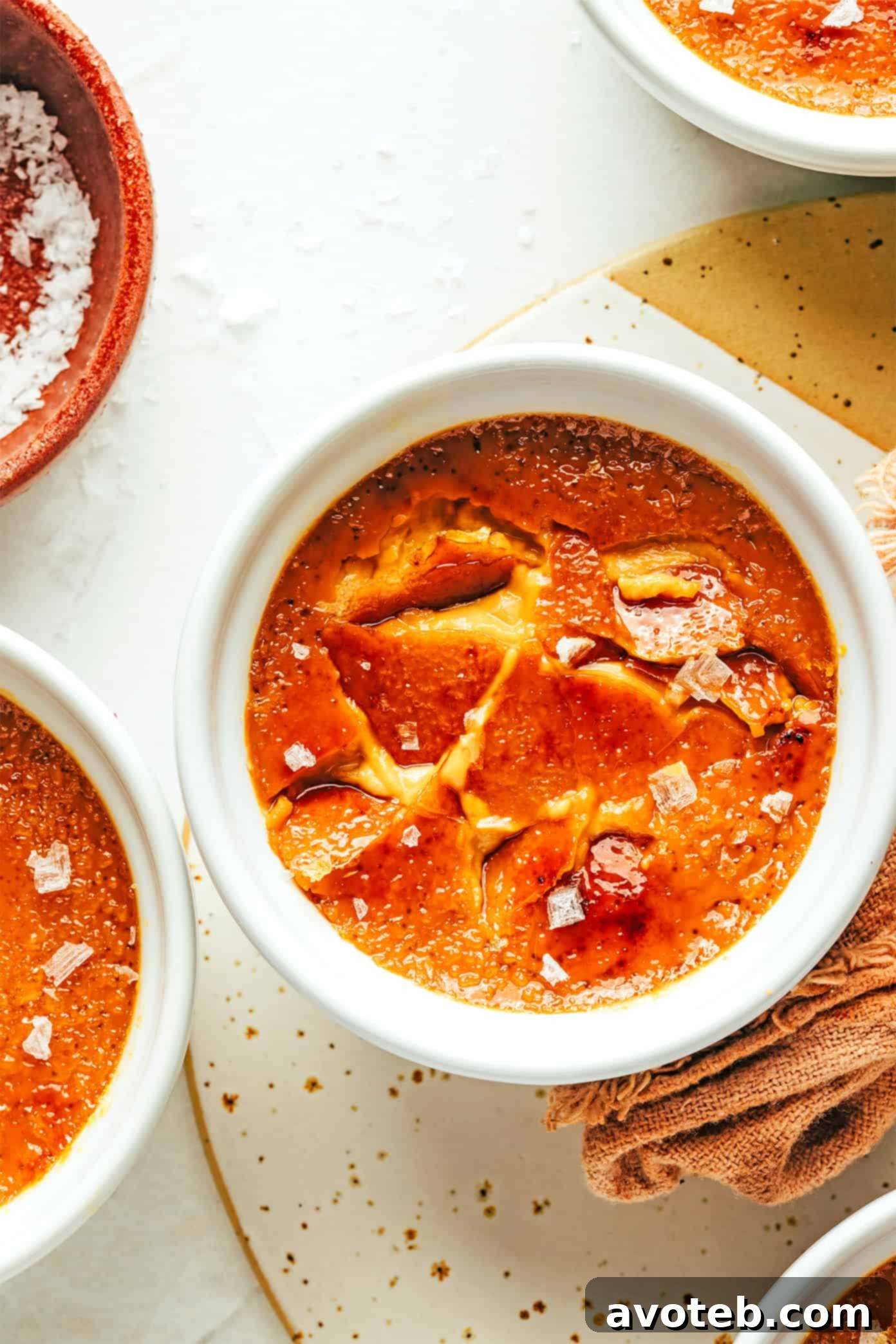 A simple and elegant Salted Caramel Crème Brûlée recipe, perfect for any occasion. Gluten-free and easy to prepare in advance. Salted Caramel Crème Brûlée - A gourmet dessert with a perfect crispy topping