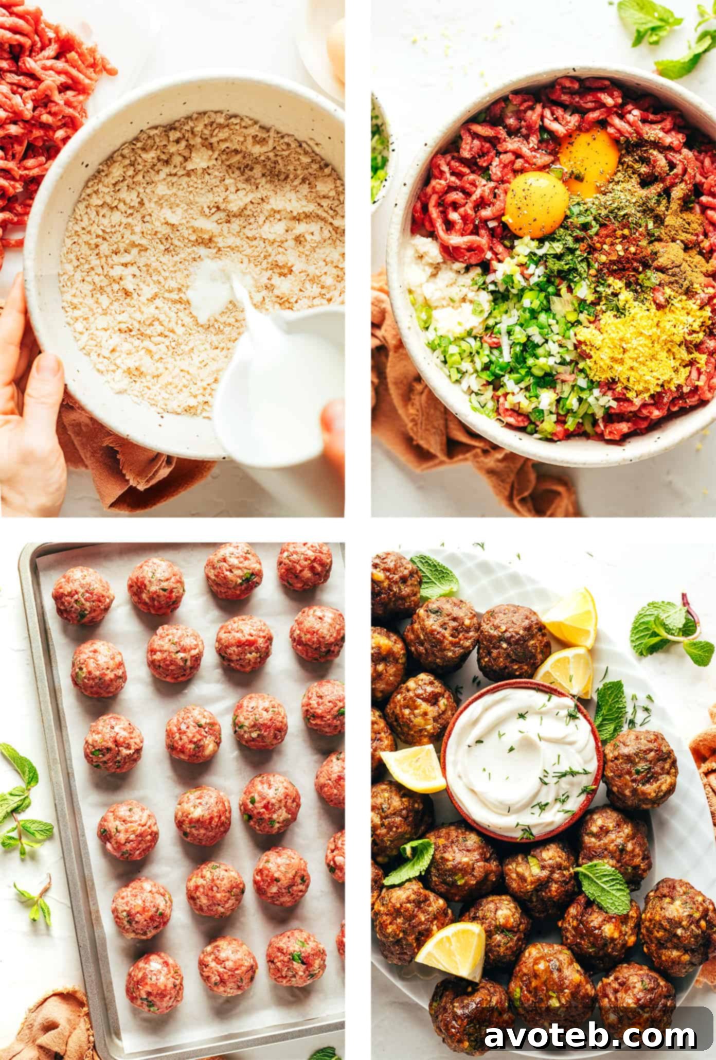 Ingredients for Greek Meatballs laid out on a table