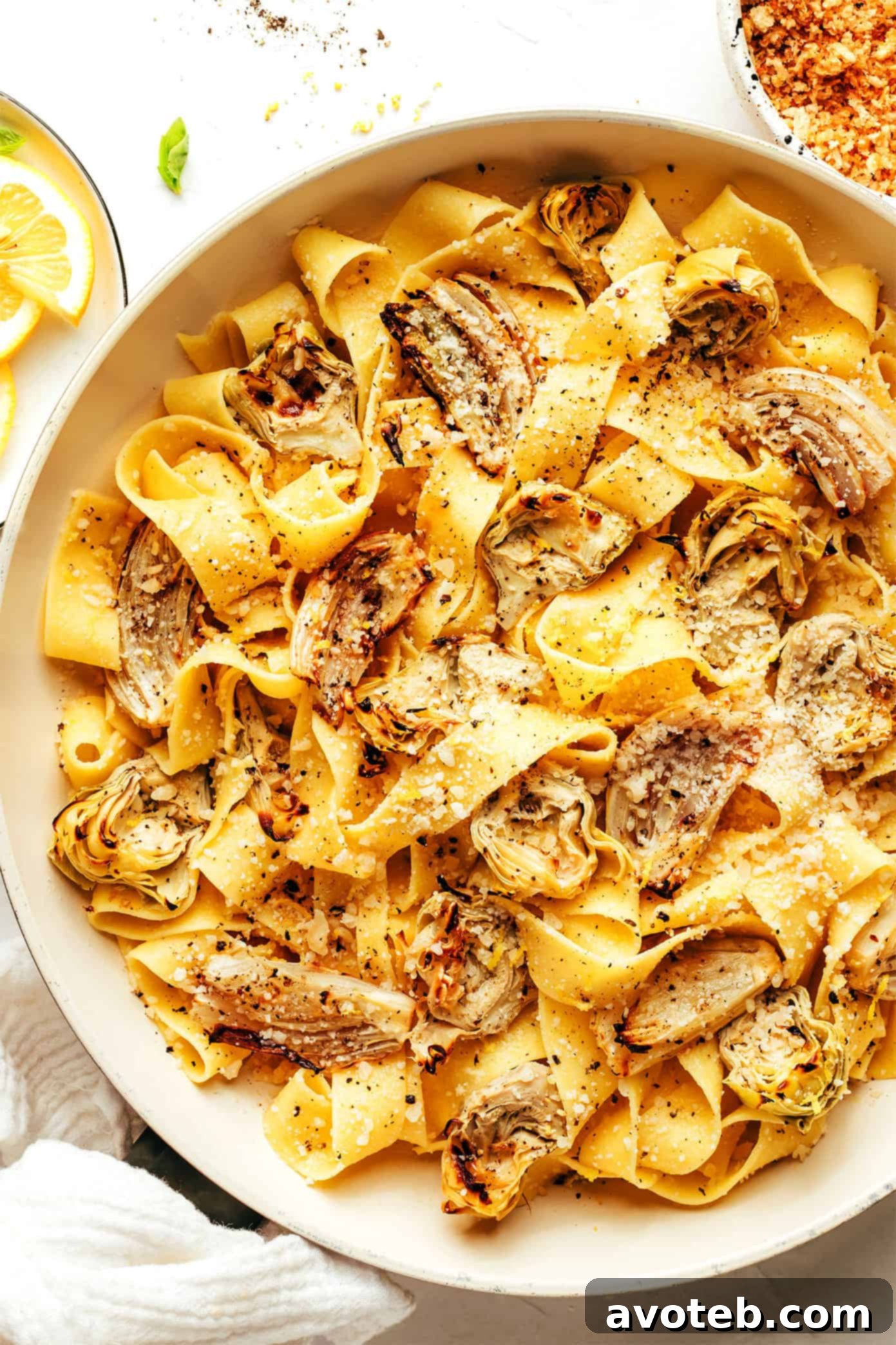 Lemon Brown Butter Pasta with Roasted Artichokes and Fennel