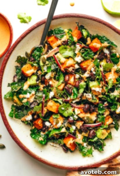 Sweet Potato Kale Avocado Salad with Chipotle Tahini Dressing