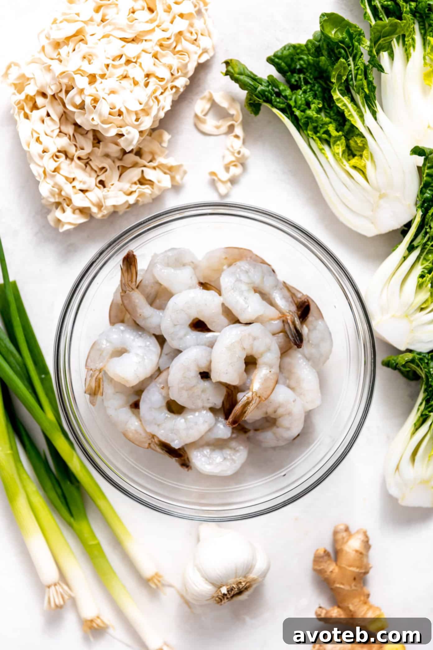 Garlic Chili Oil Noodle Ingredients laid out on a table