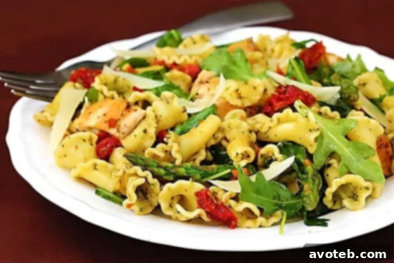 Flavorful Pesto Pasta with Chicken, Asparagus & Arugula, a wholesome and hearty meal
