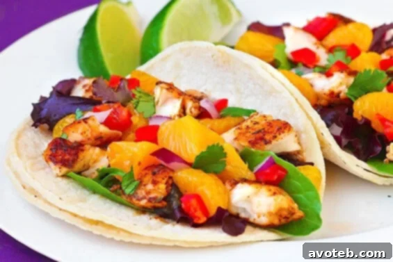 Healthy Fish Tacos with Mandarin Orange Salsa, a vibrant dish with flaky fish, fresh slaw, and bright citrus salsa