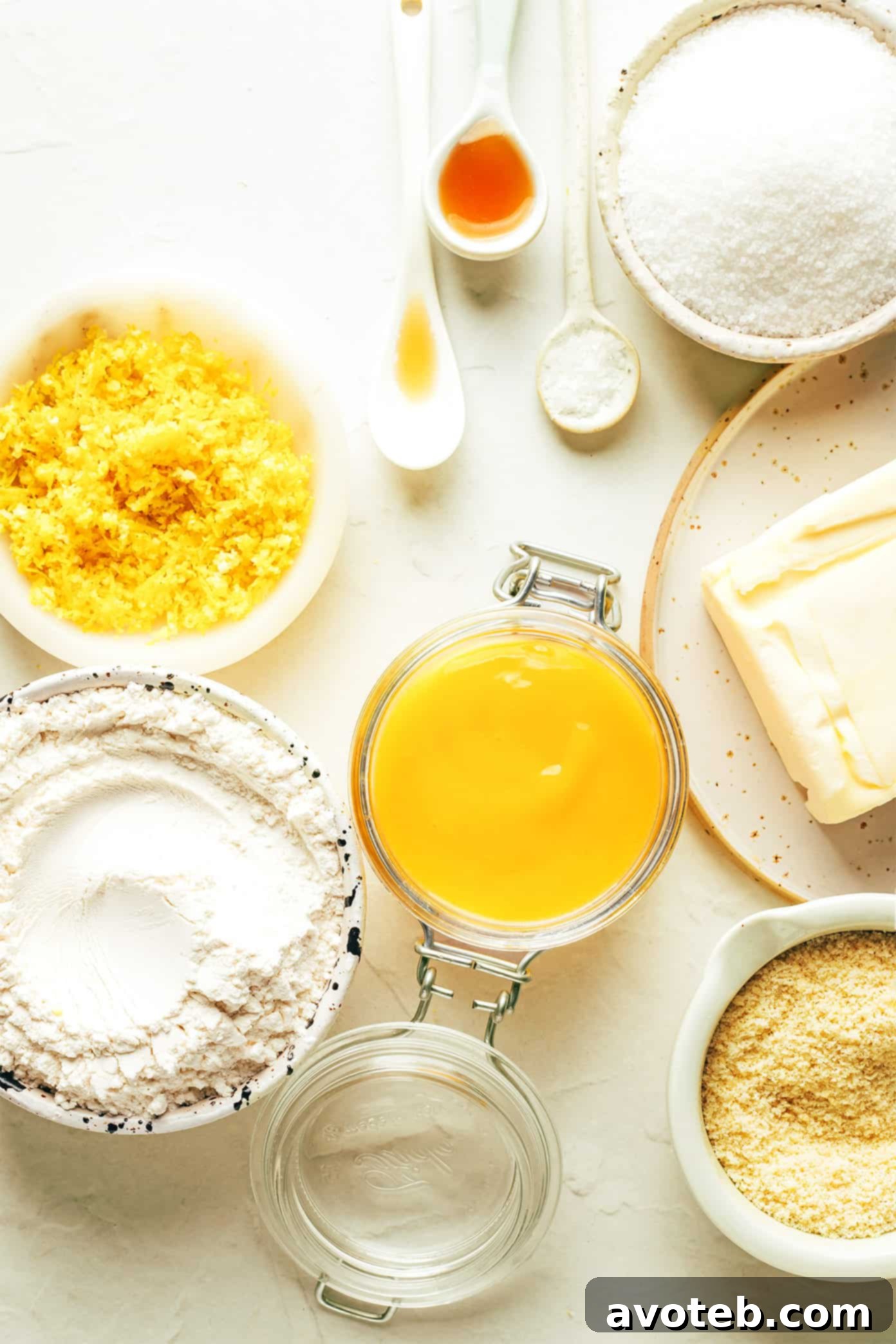 Ingredients laid out for Lemon Thumbprint Cookies preparation