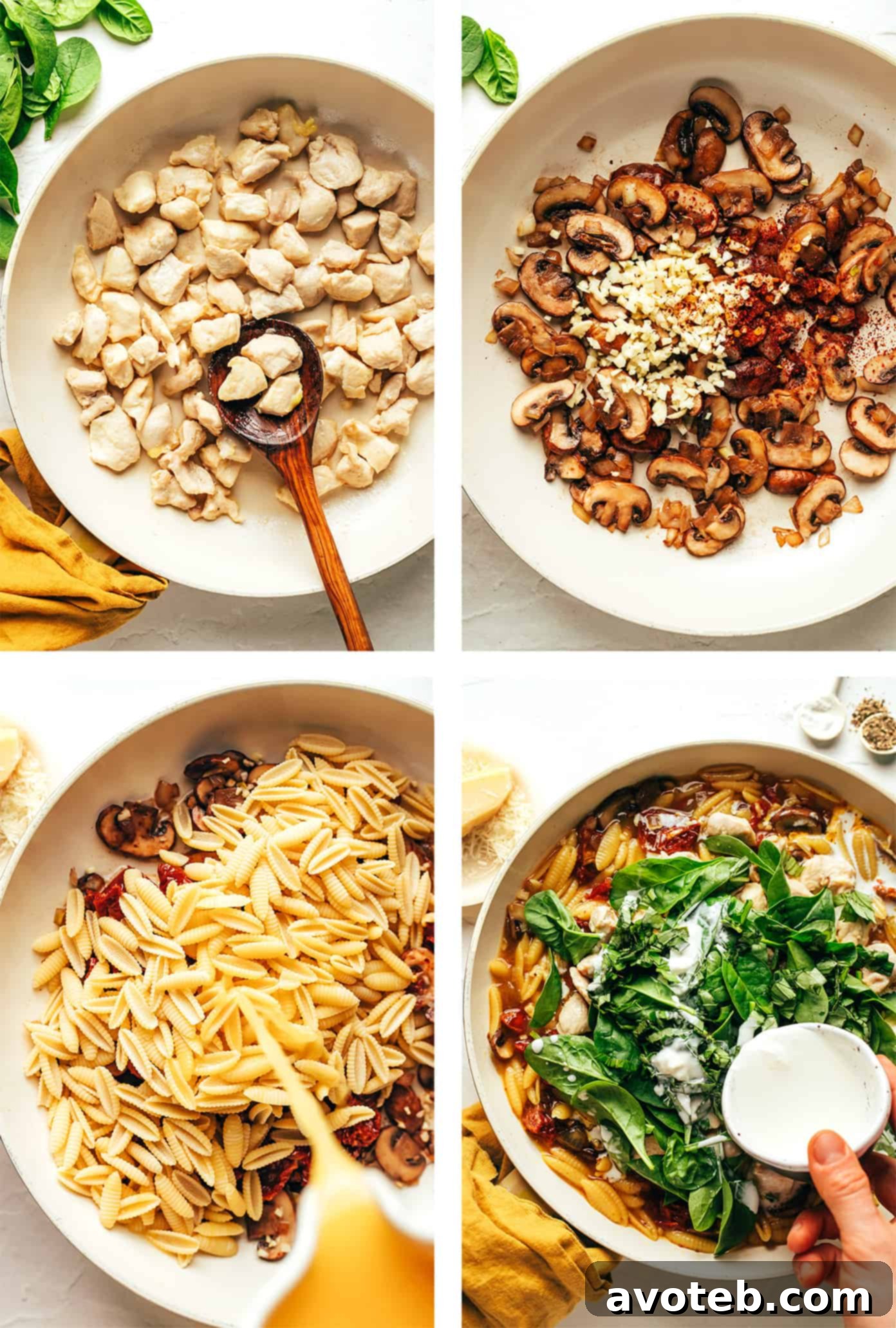 Step by step photos showing how to make this one pot pasta