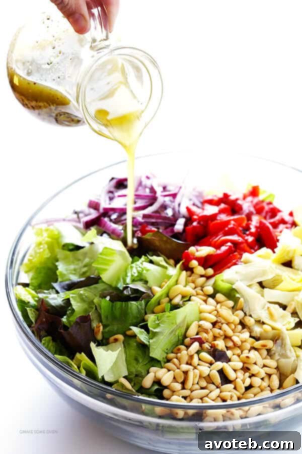 The zesty Parmesan red wine vinaigrette, the perfect dressing for Our Family's Favorite Salad, made with fresh, wholesome ingredients.