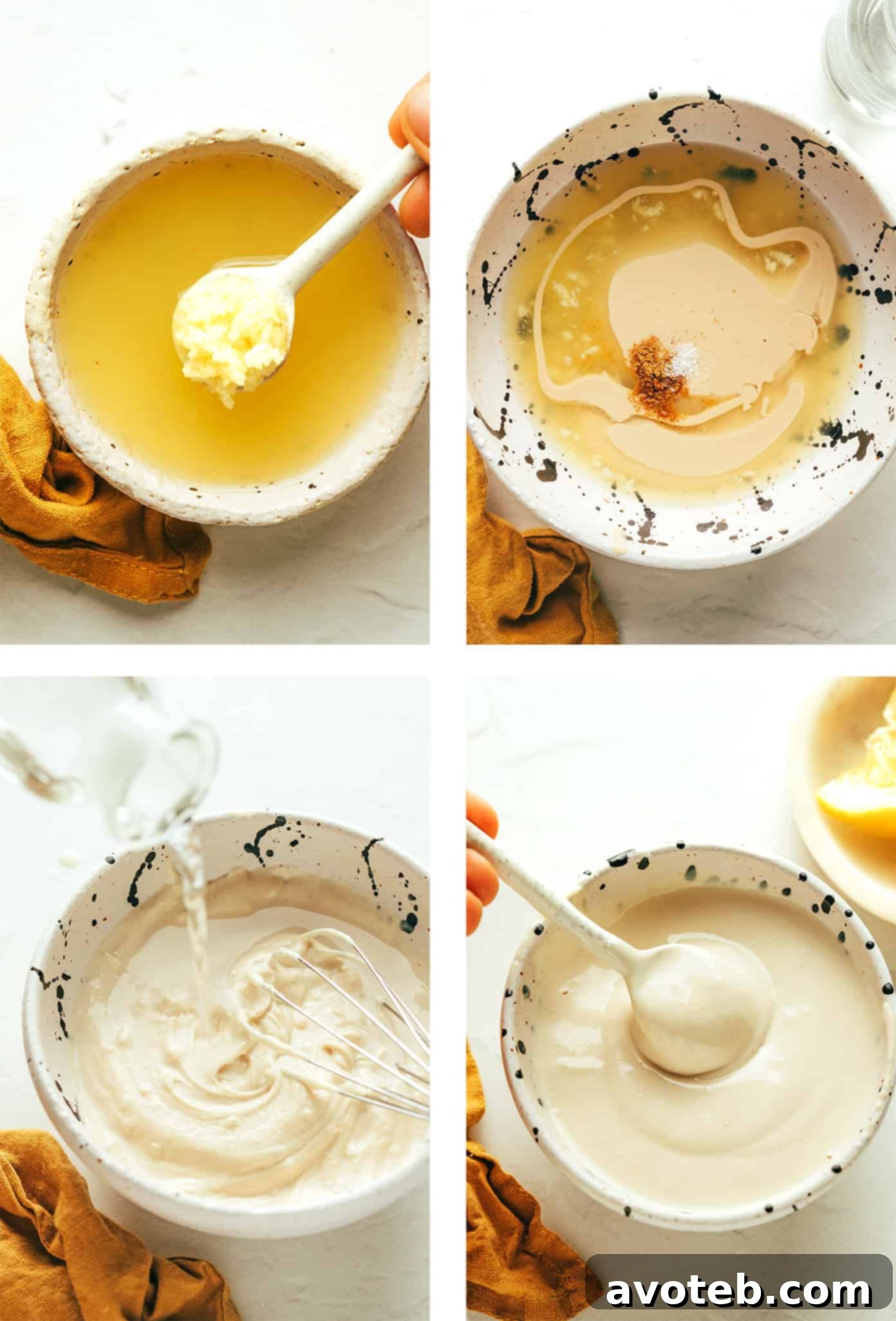 This homemade tahini sauce recipe is quick and easy to make with 5 ingredients and tastes amazing with everything from falafel to roasted veggies, grilled meats, wraps, salads and more. It's naturally gluten free and vegan, and easy to customize with extra herbs, spices or sweetener if you'd like. | gimmesomeoven.com Step-by-step photos illustrating the process of making tahini sauce