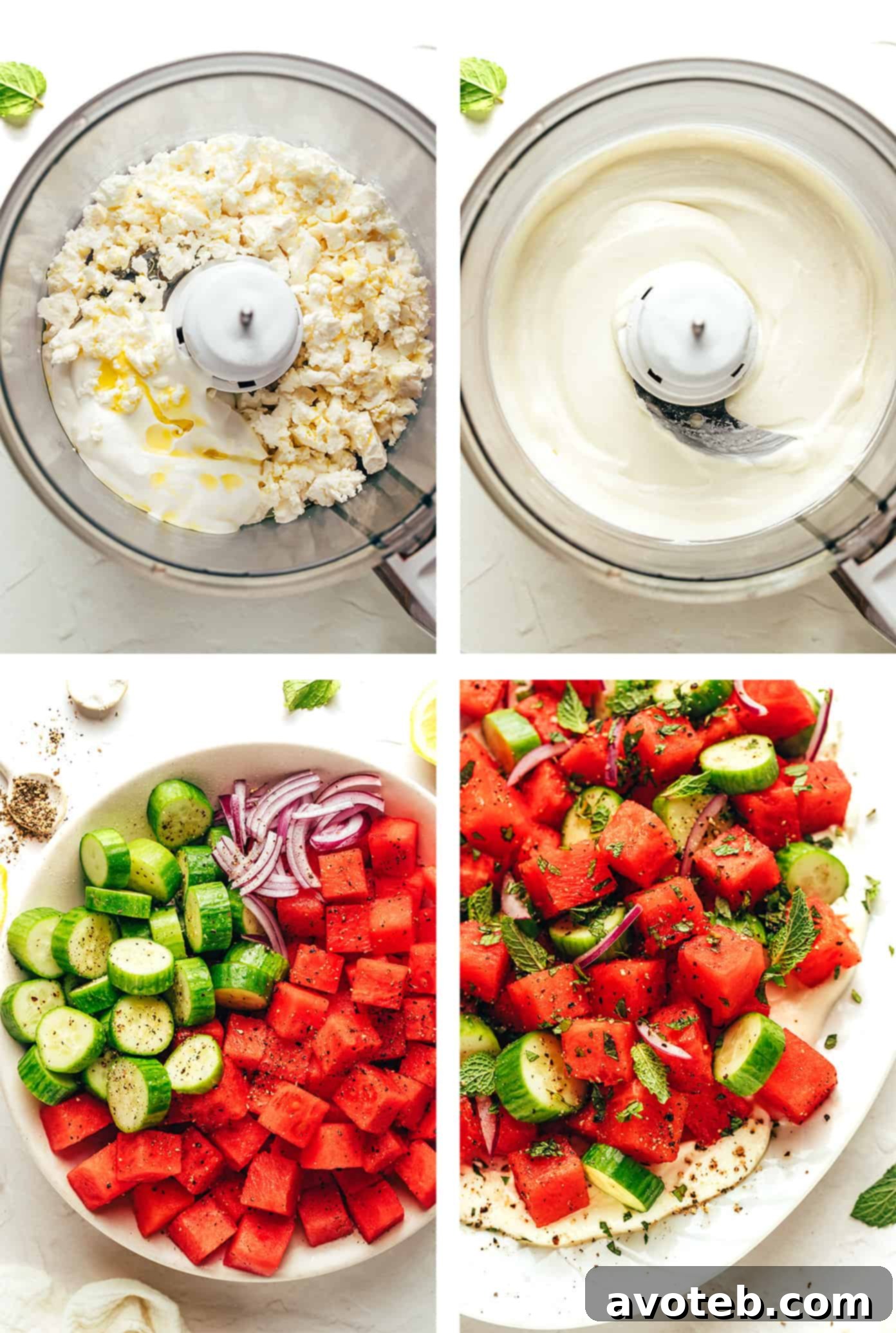 Whipped Feta & Watermelon Summer Bliss 4 Ingredients for Watermelon Feta Salad laid out