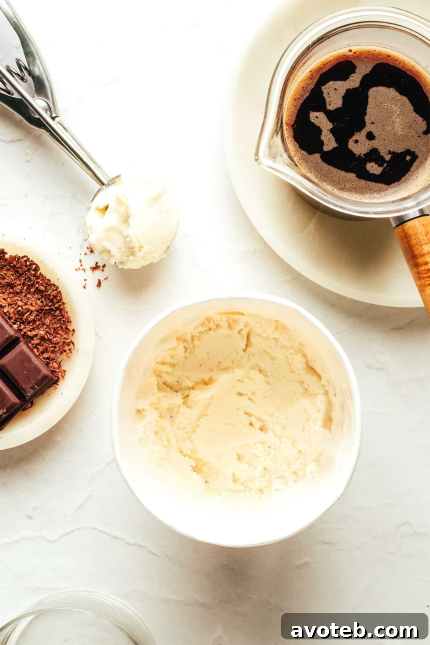 Ingredients for Affogato spread out on a table