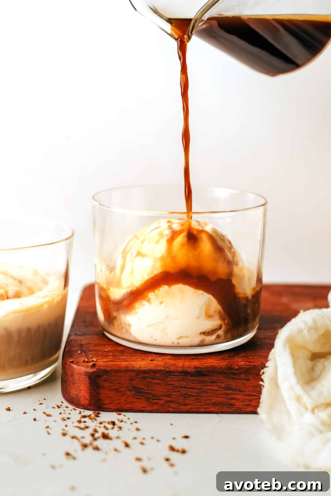 Affogato in a clear glass with spoon
