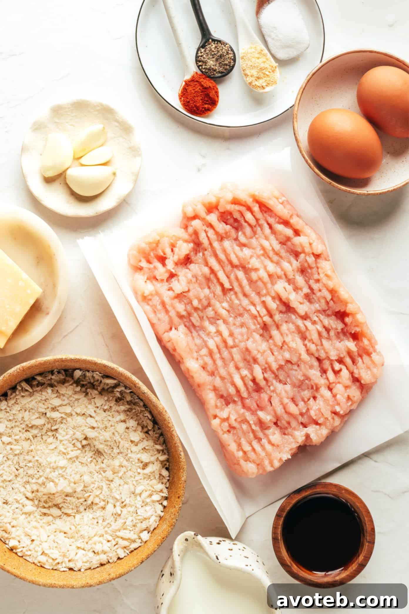 Chicken meatball ingredients layout