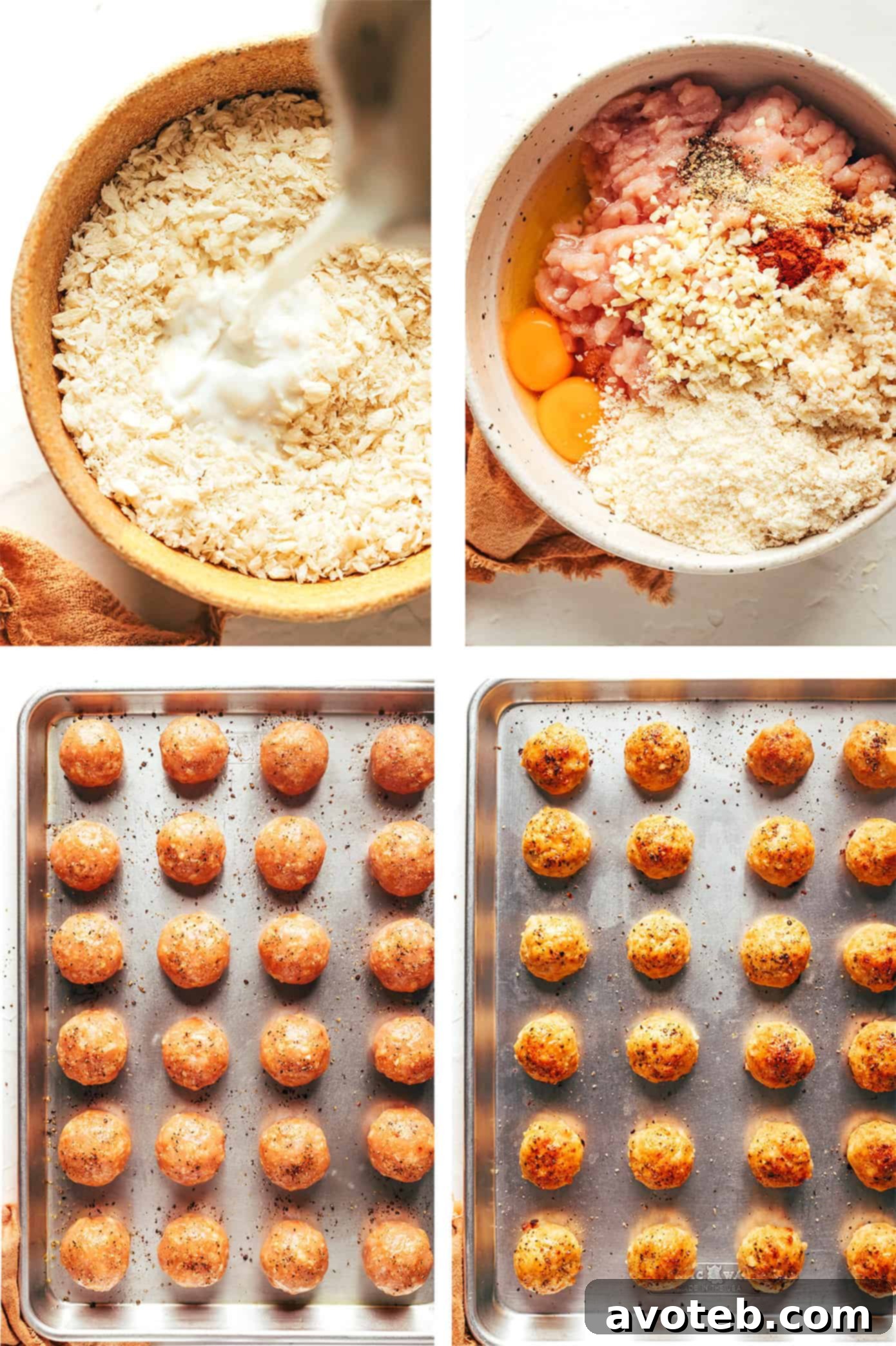 Step-by-step photos for making chicken meatballs