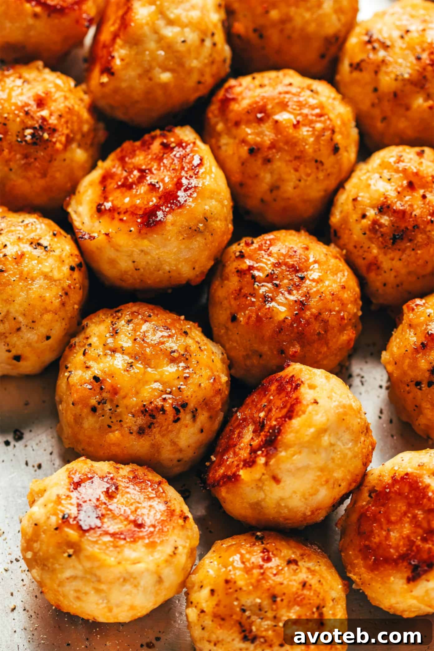 Close-up of baked chicken meatballs