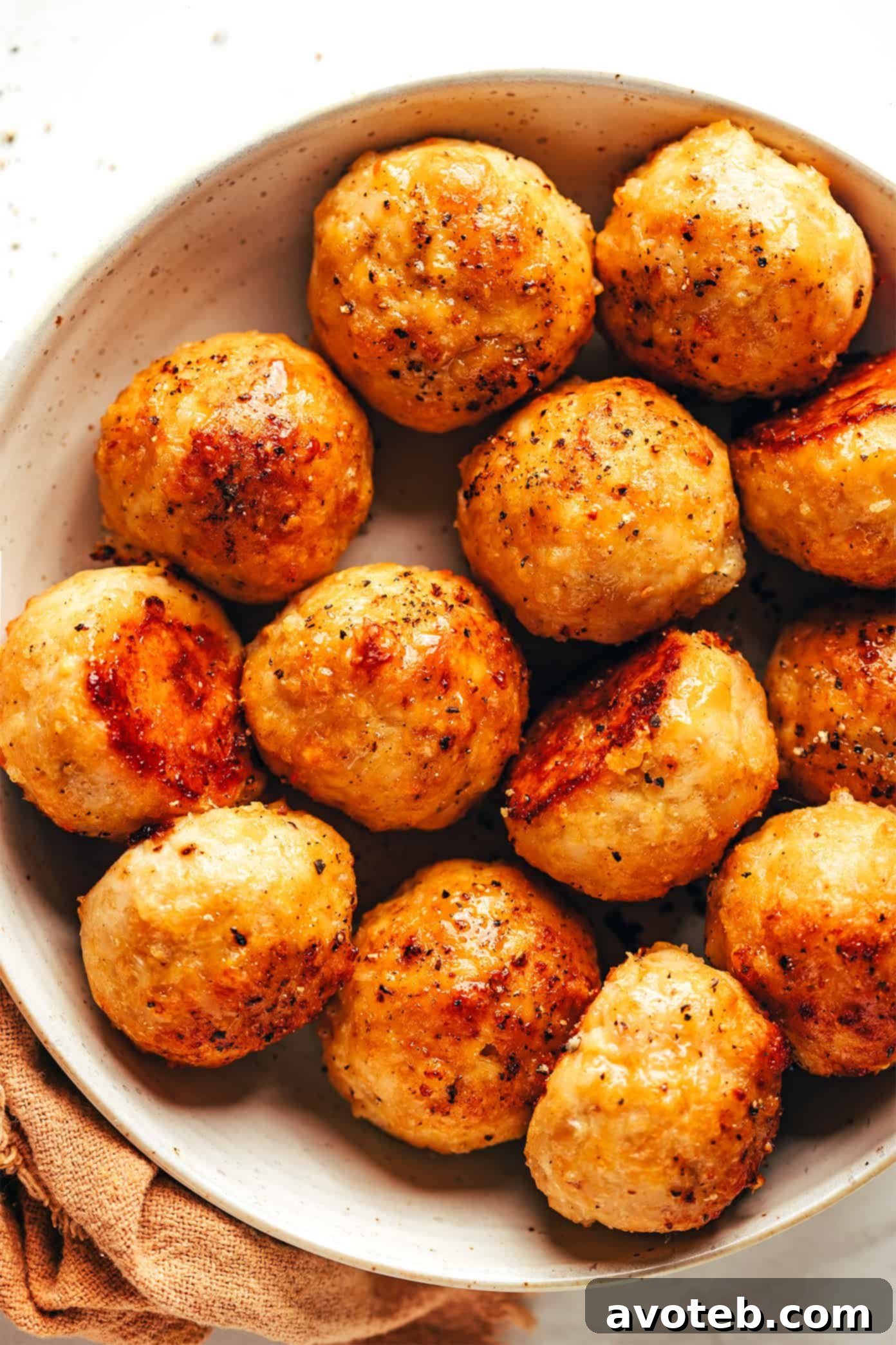 Bowl of freshly baked chicken meatballs