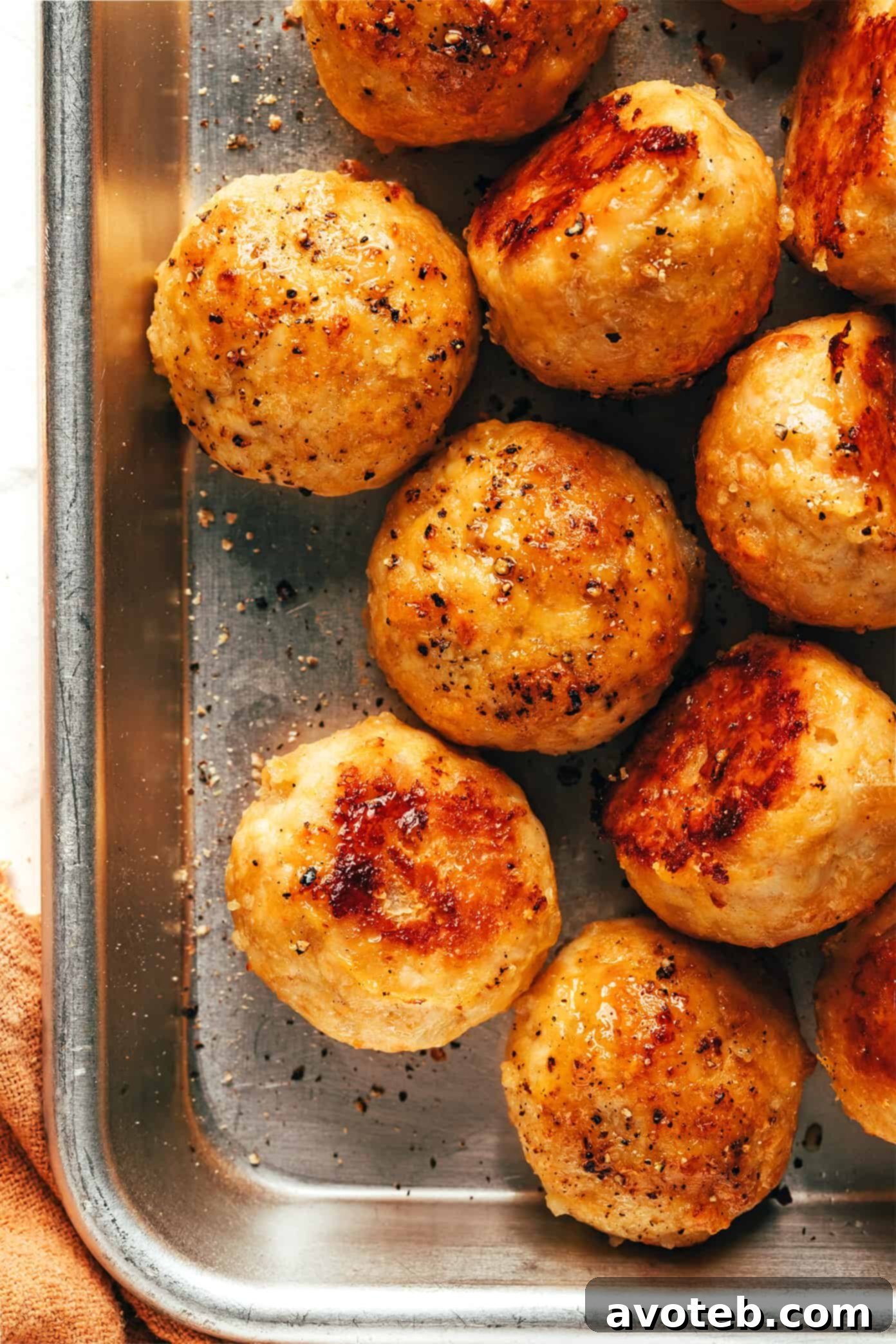 Baked chicken meatballs closeup shot