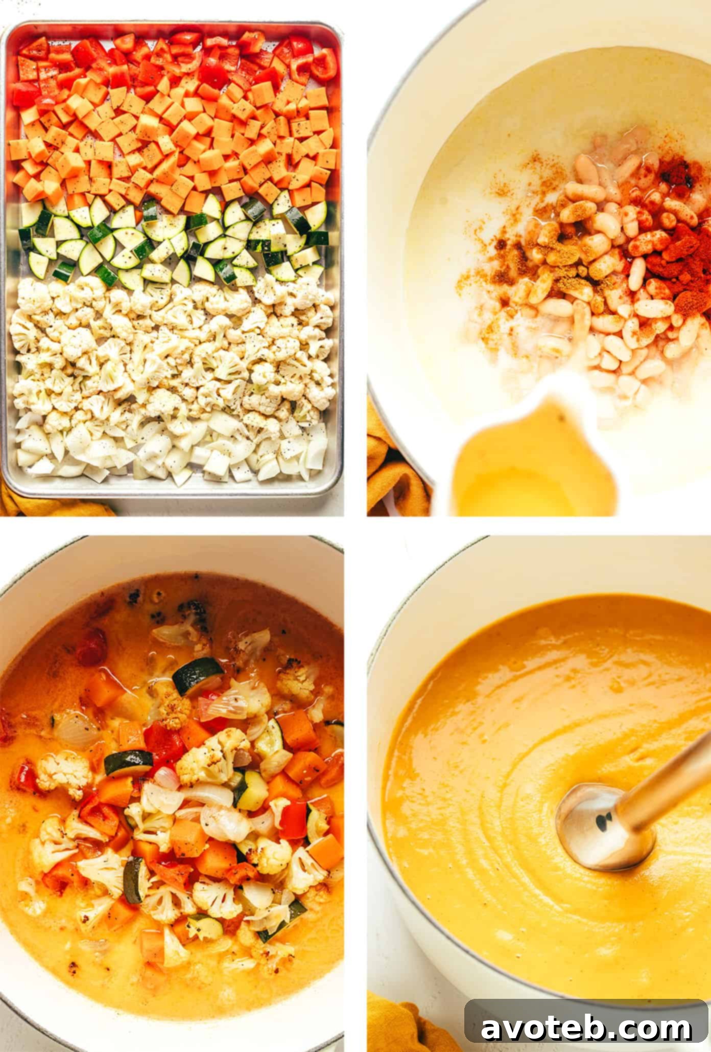 Close-up of creamy vegetable soup in a bowl with spices