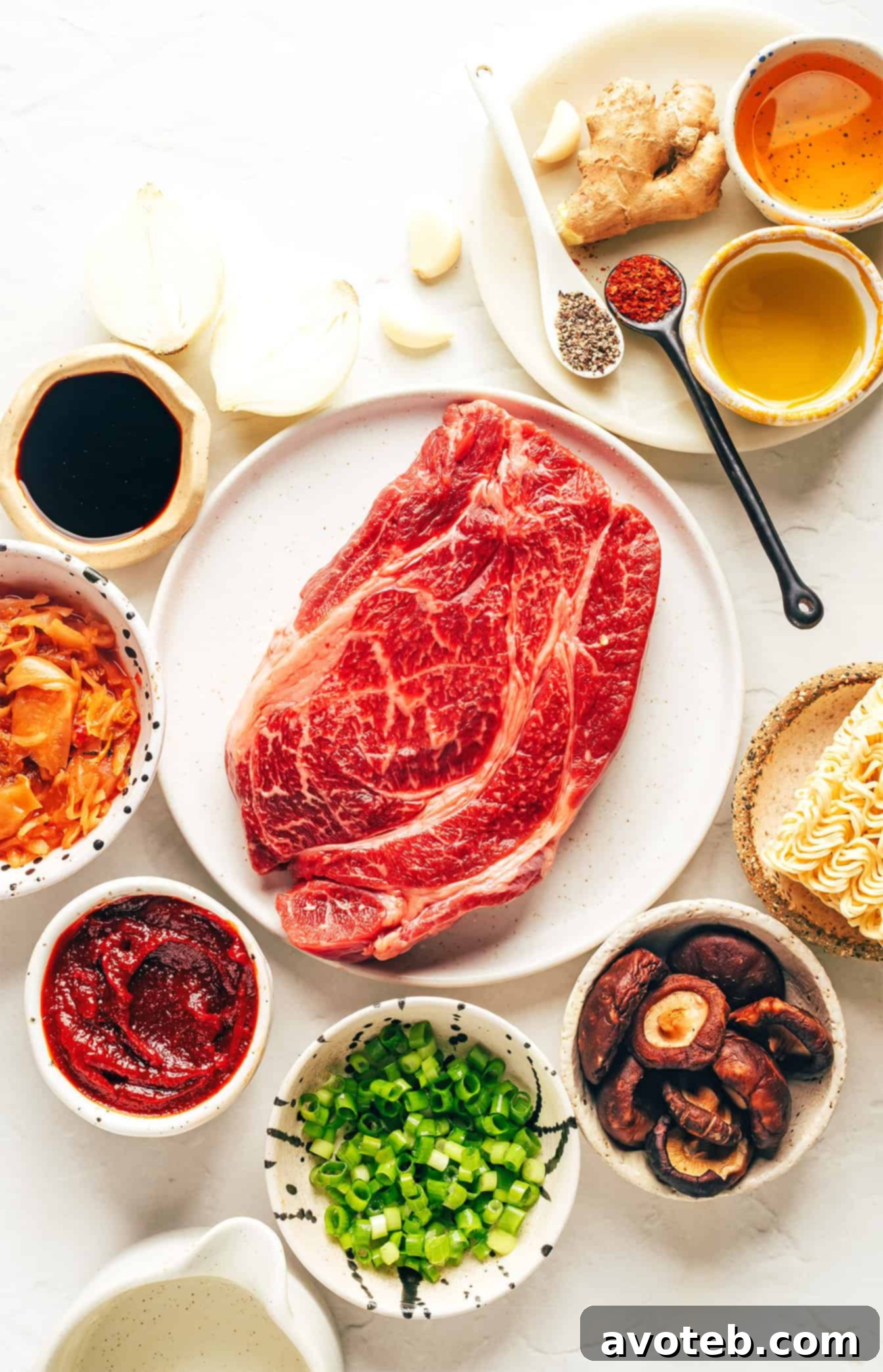 Another enticing photo of Kimchi Beef Noodle Soup, showcasing the vibrant broth and ingredients