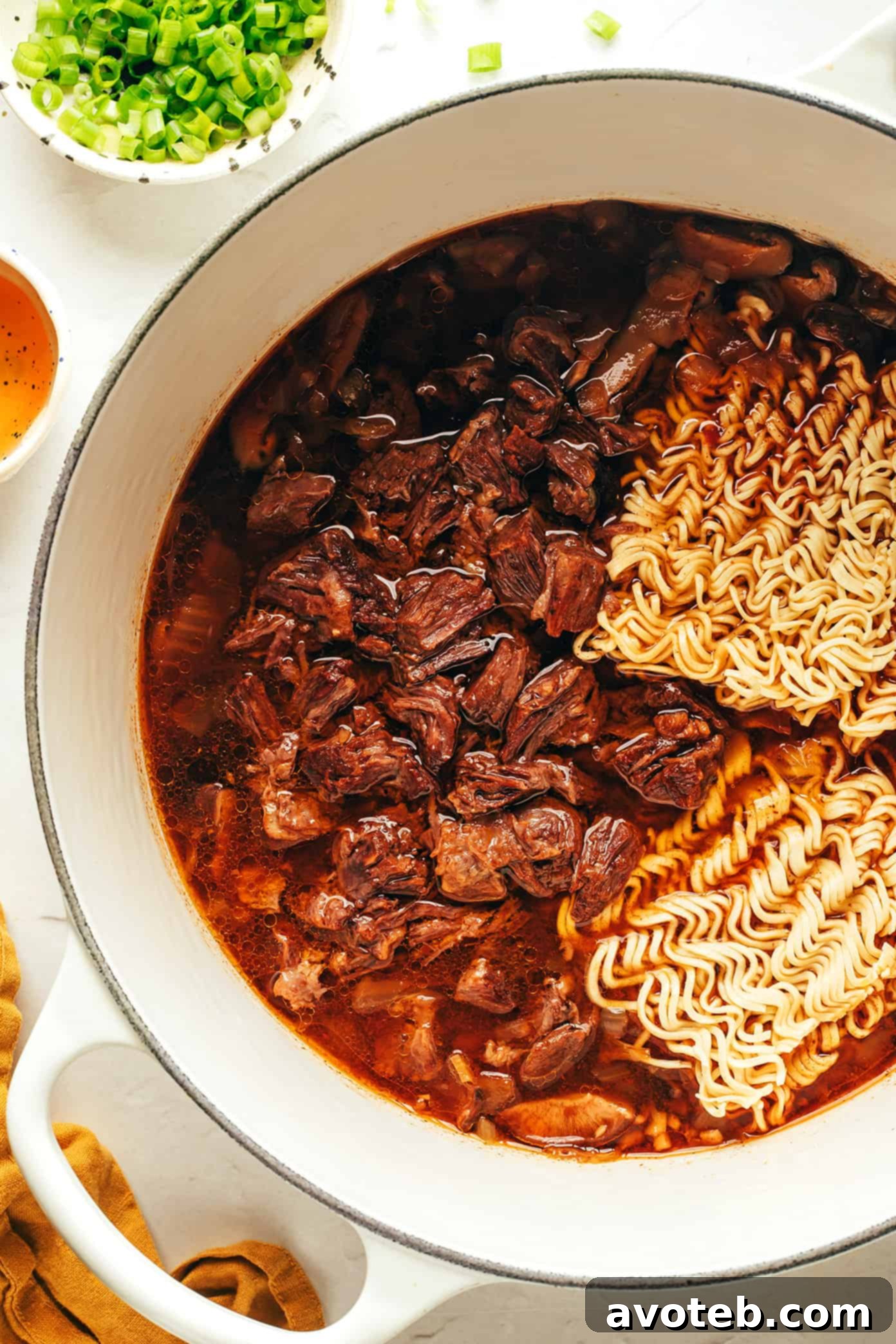 A closer look at the delicious Kimchi Beef Noodle Soup ingredients before cooking
