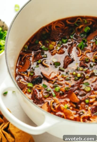 Kimchi Beef Noodle Soup ready to be served