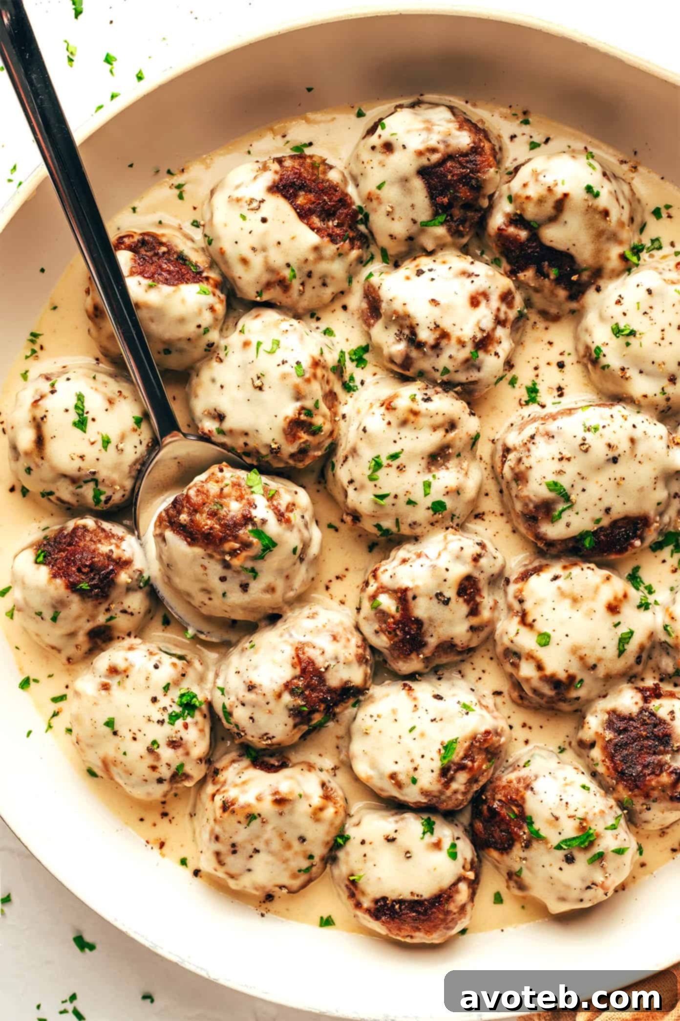 Creamy Nordic Meatballs 5 Close-up of a single Swedish Meatball